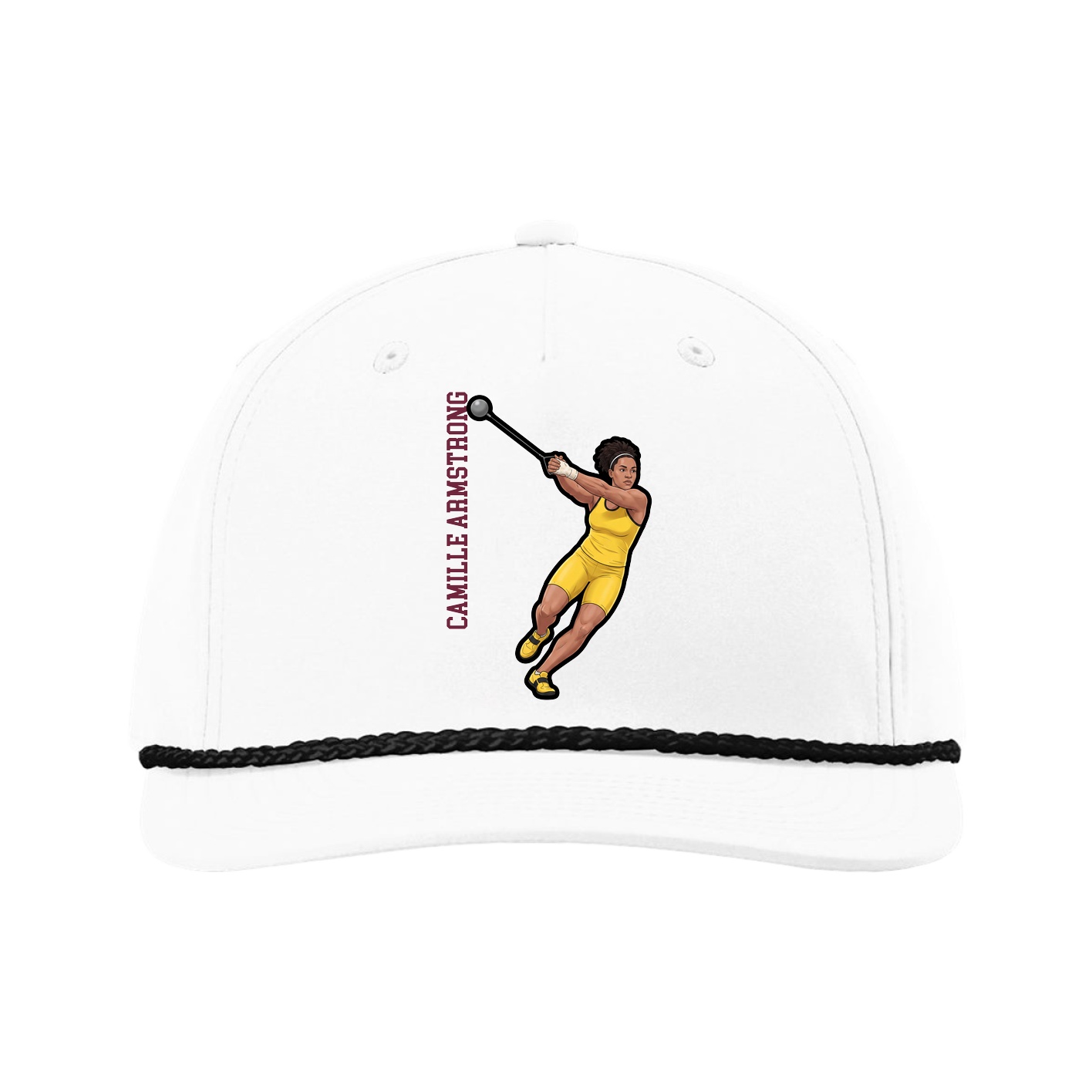 Five-Panel Classic Rope Cap — Name Vertical in White