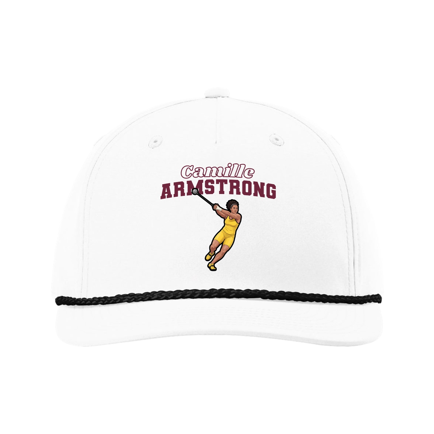 Five-Panel Classic Rope Cap — Name Arch in White