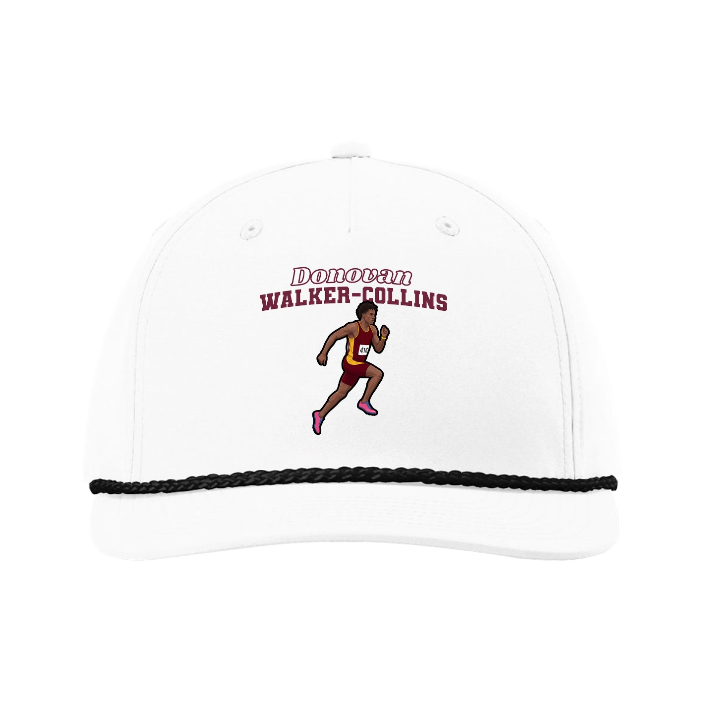 Five-Panel Classic Rope Cap — Name Arch in White