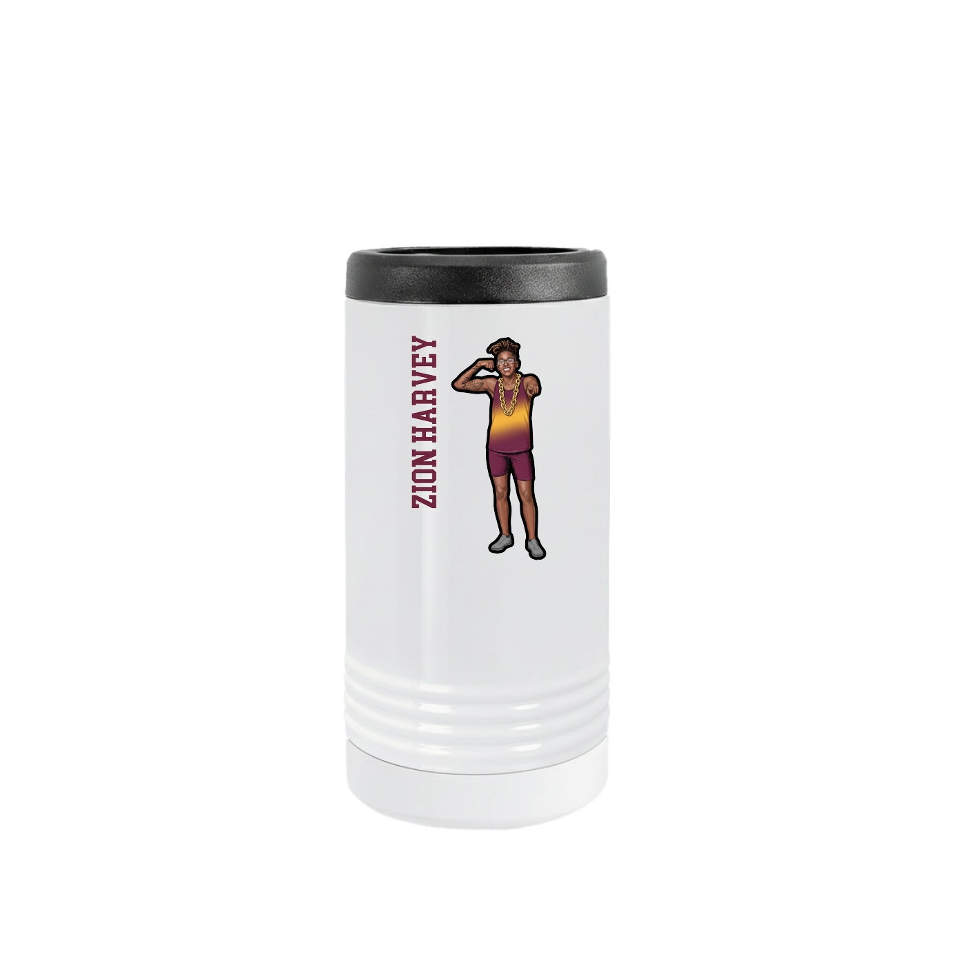 Slim Beverage Holder — Name Vertical in White