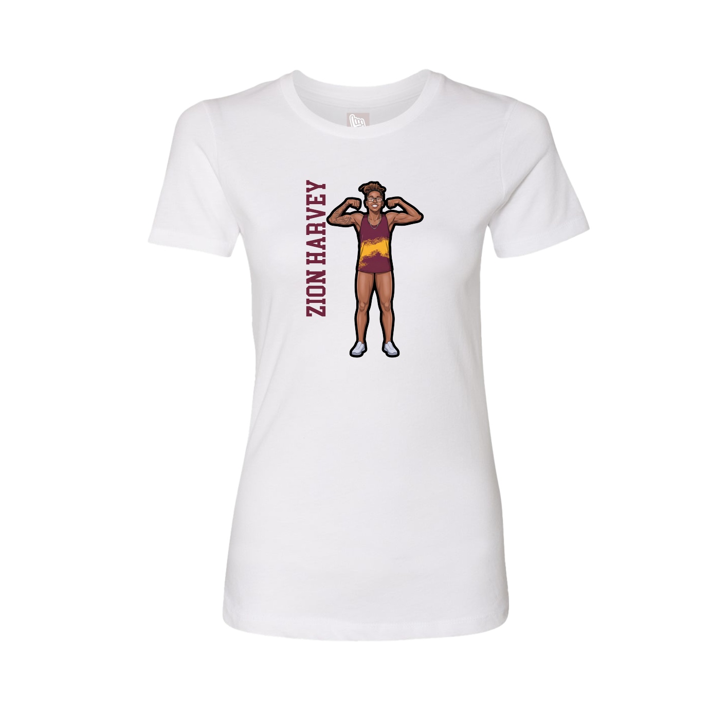 Fitted Women's Tee — Name Vertical in White