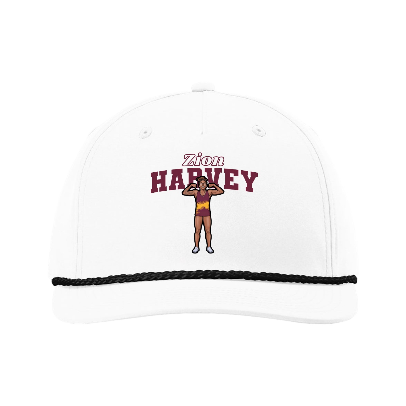 Five-Panel Classic Rope Cap — Name Arch in White