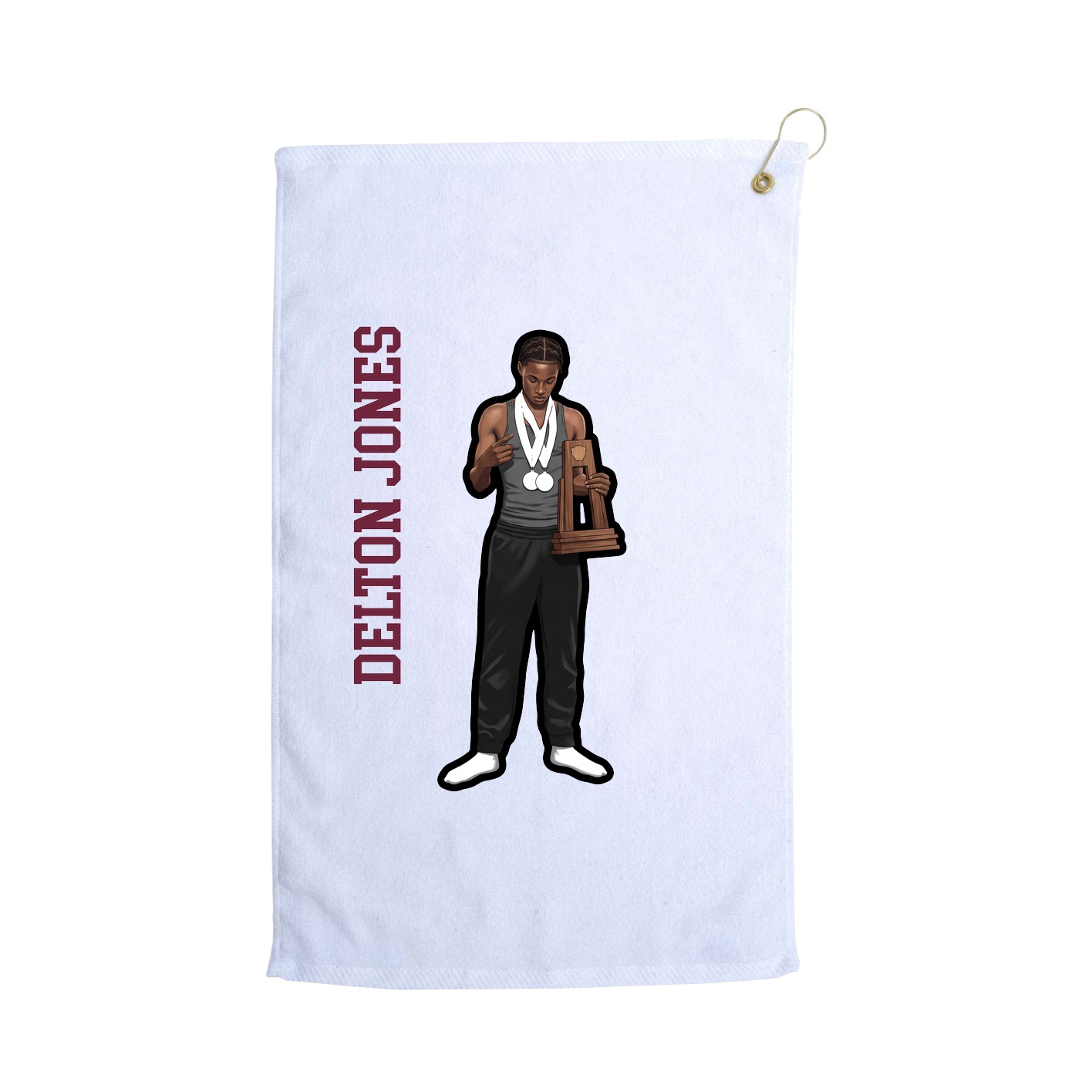 Golf Towel — Name Vertical in White
