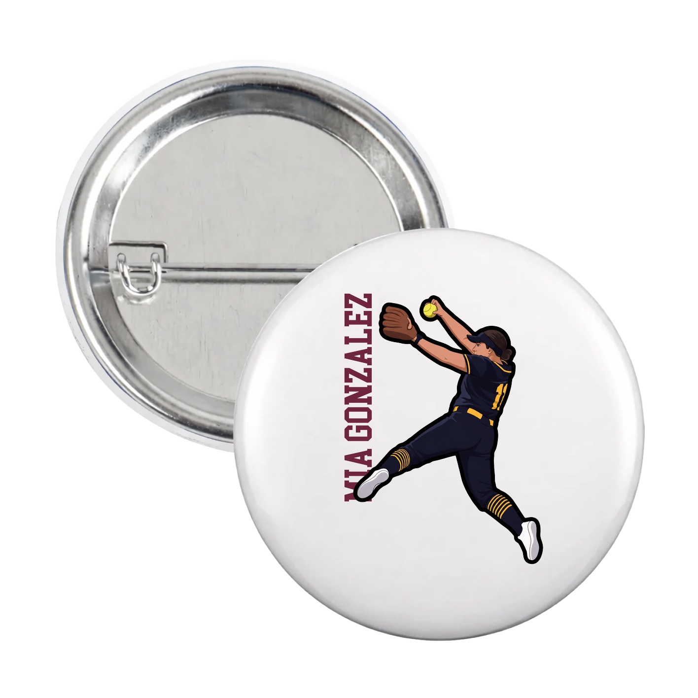 Game Day Button — Name Vertical in White