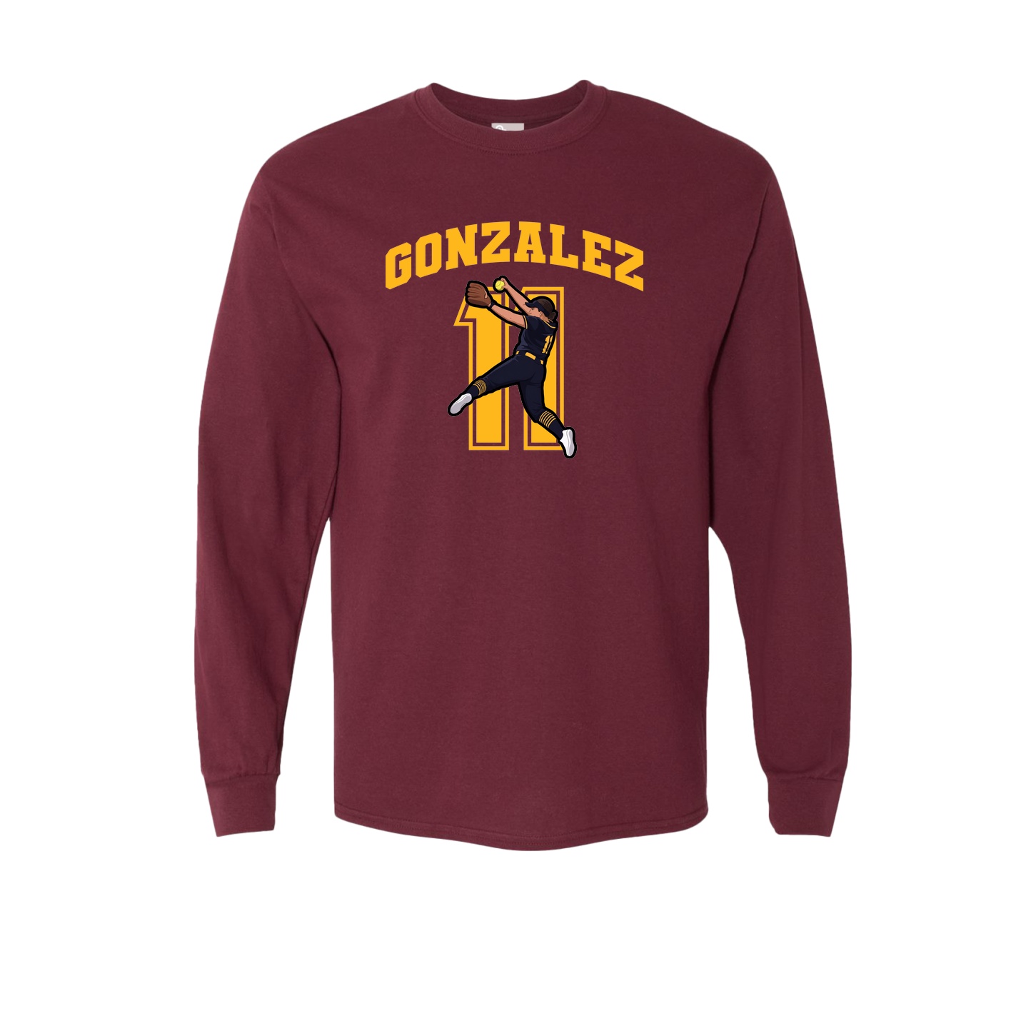 Long Sleeve Tee — Number in Maroon