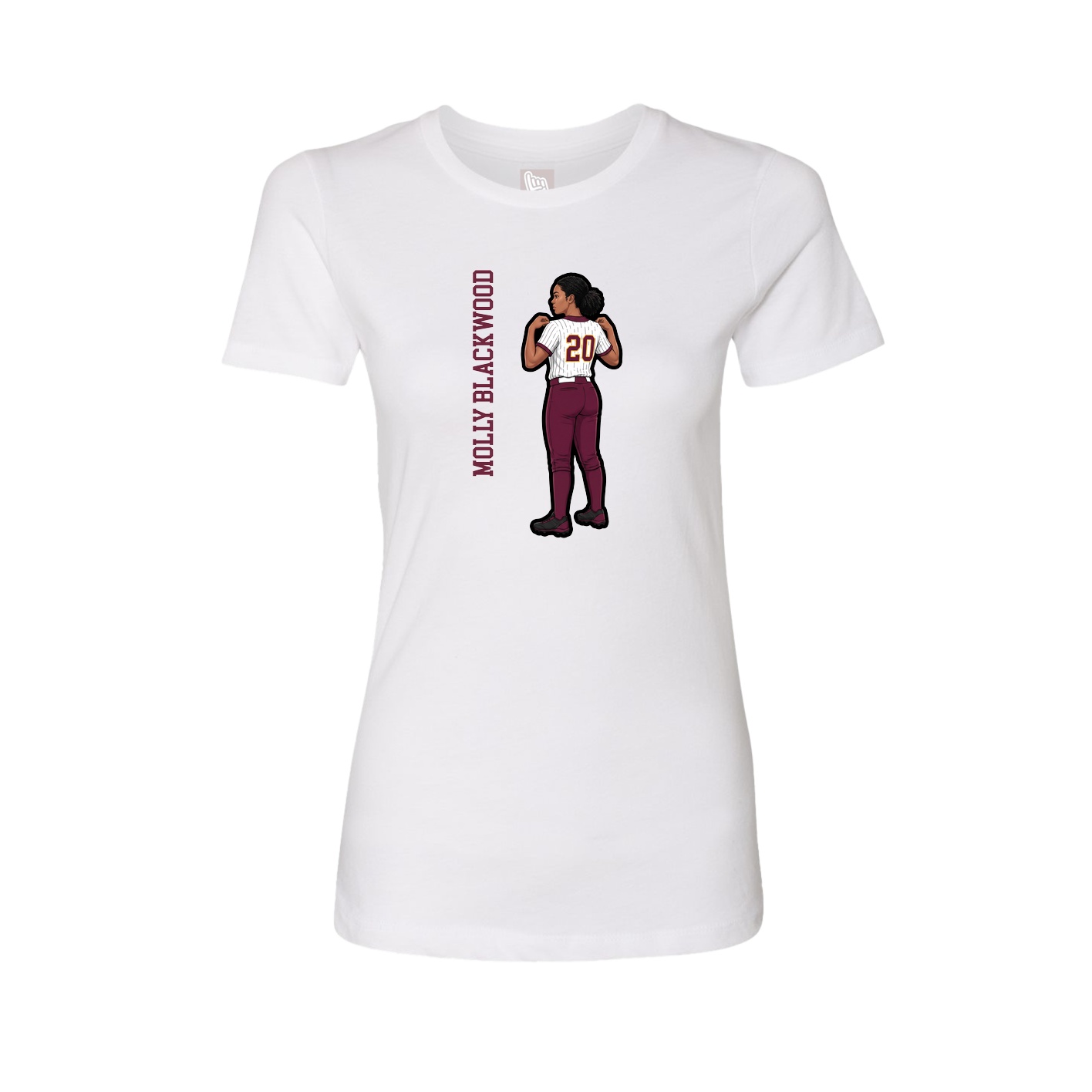 Fitted Women's Tee — Name Vertical in White