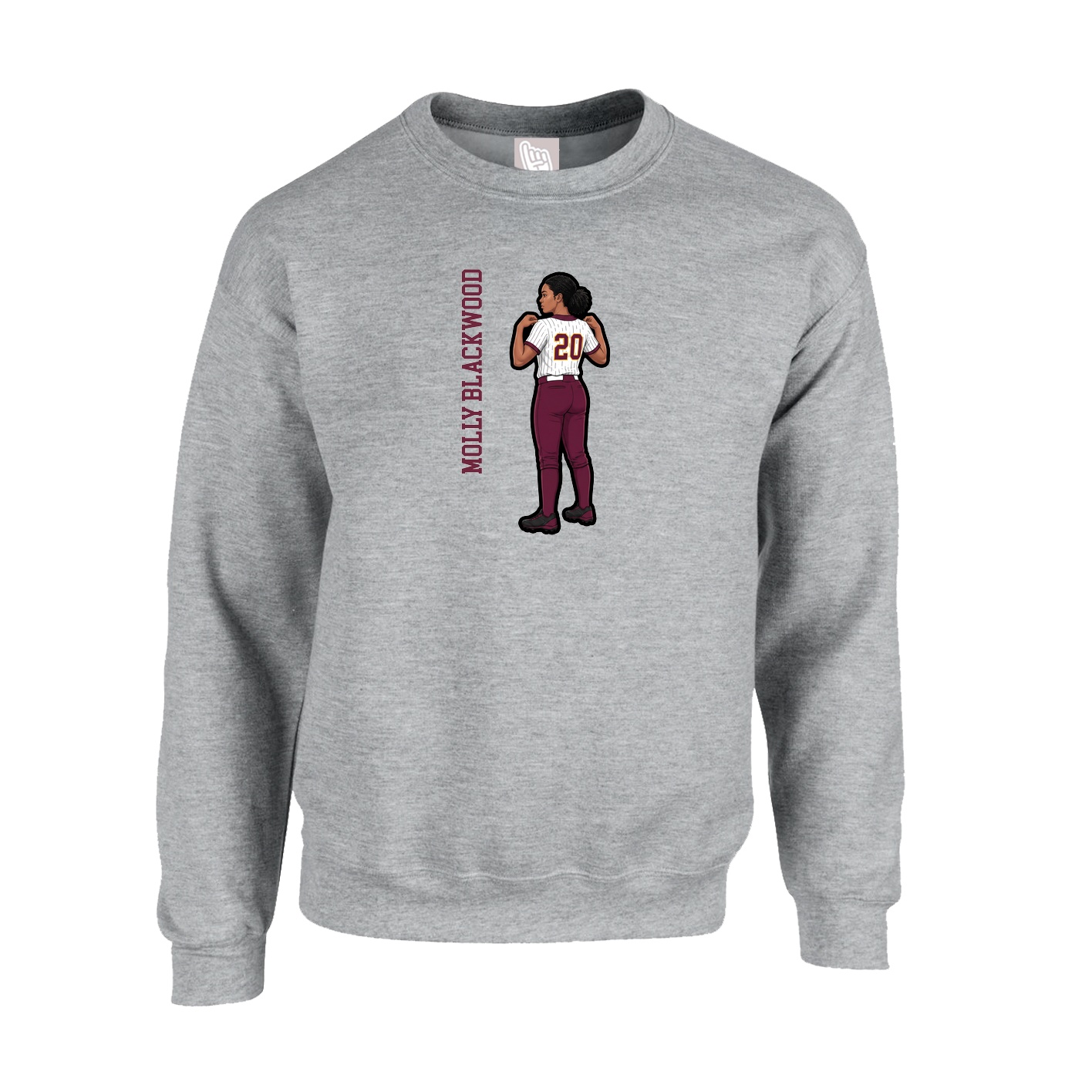 Fleece Crew — Name Vertical in Grey