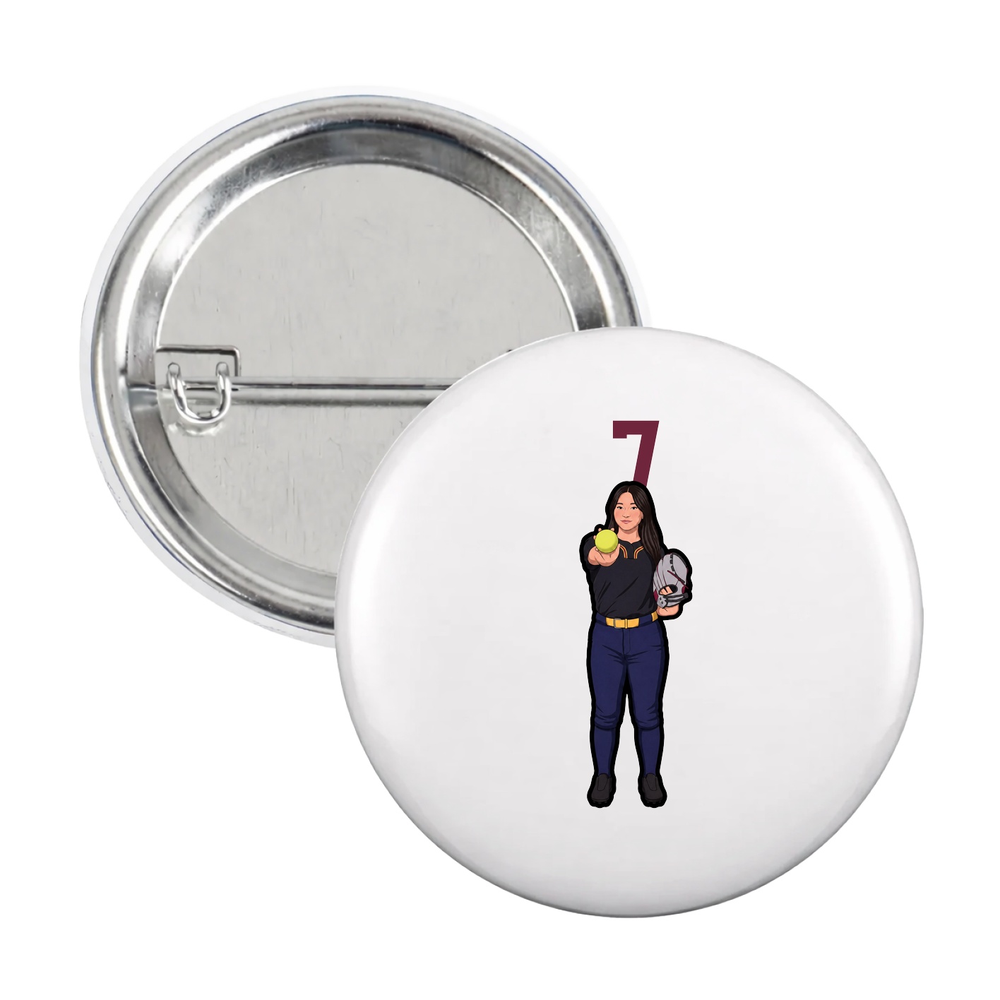 Game Day Button — Number Top in White