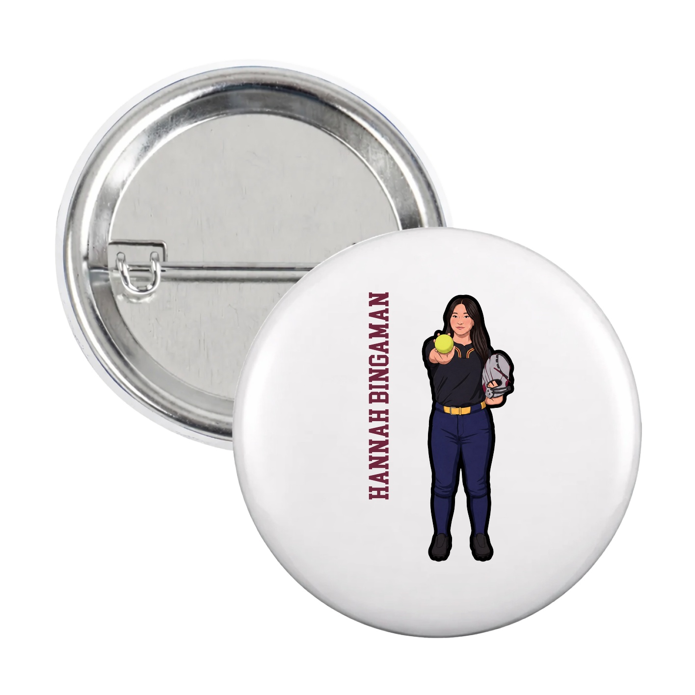 Game Day Button — Name Vertical in White