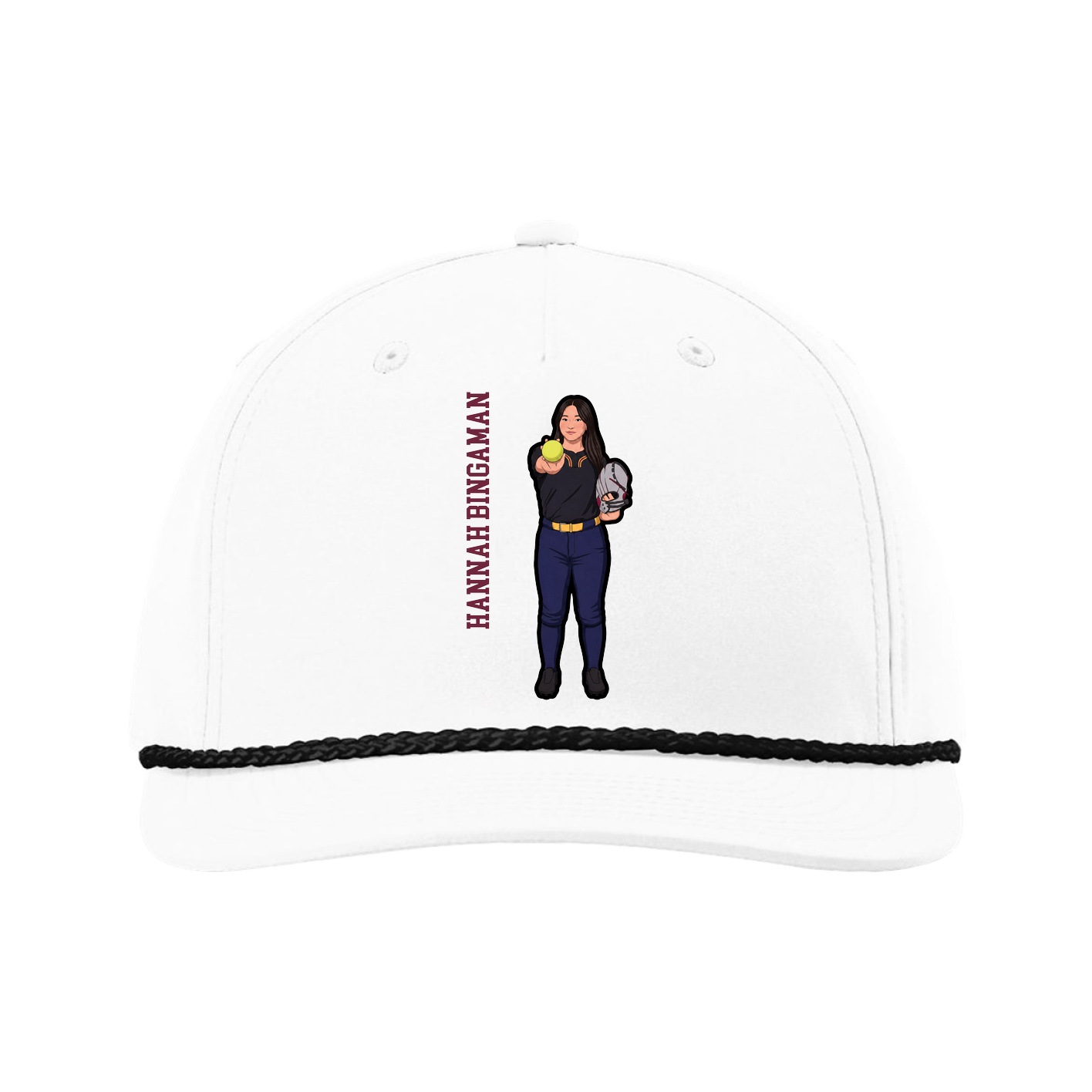Five-Panel Classic Rope Cap — Name Vertical in White