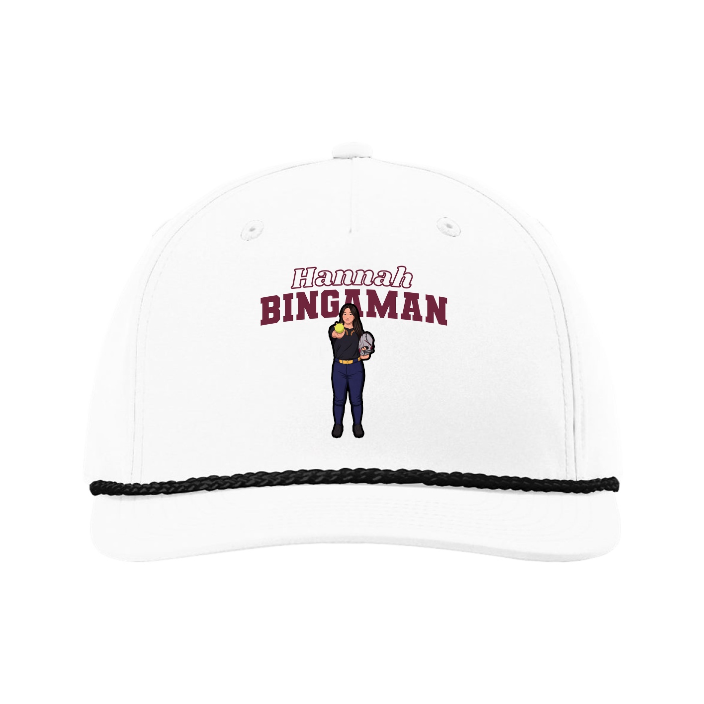 Five-Panel Classic Rope Cap — Name Arch in White