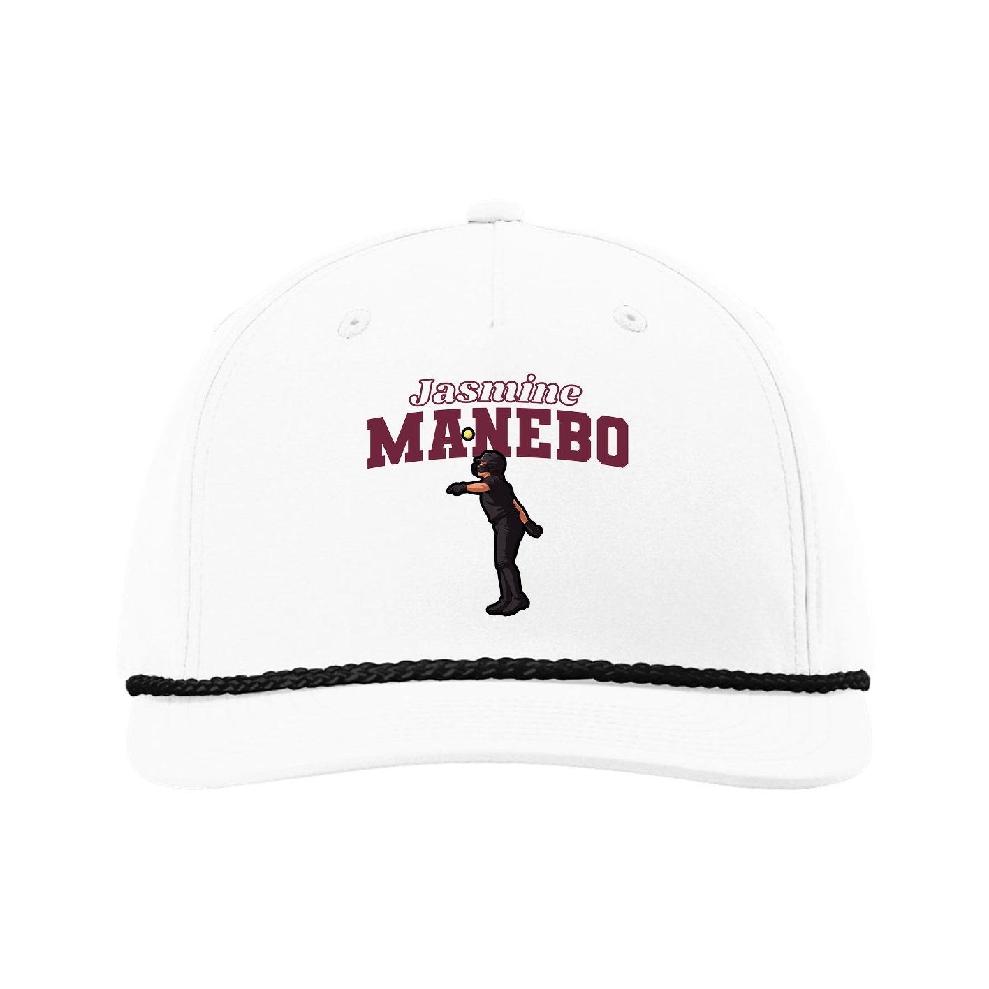Five-Panel Classic Rope Cap — Name Arch in White