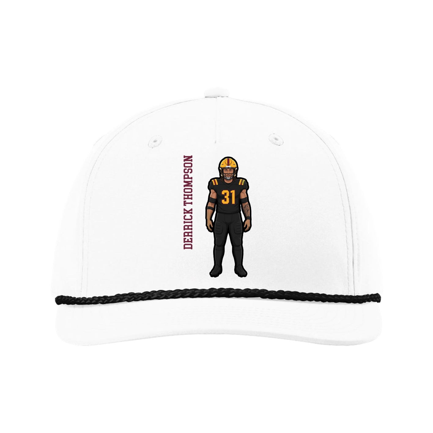Five-Panel Classic Rope Cap — Name Vertical in White