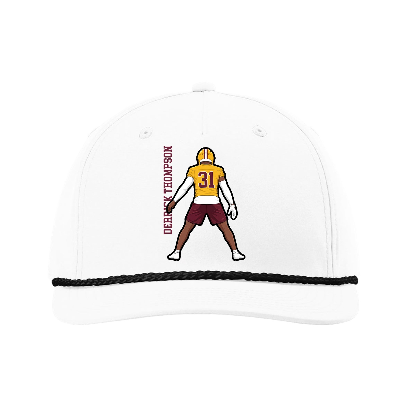 Five-Panel Classic Rope Cap — Name Vertical in White