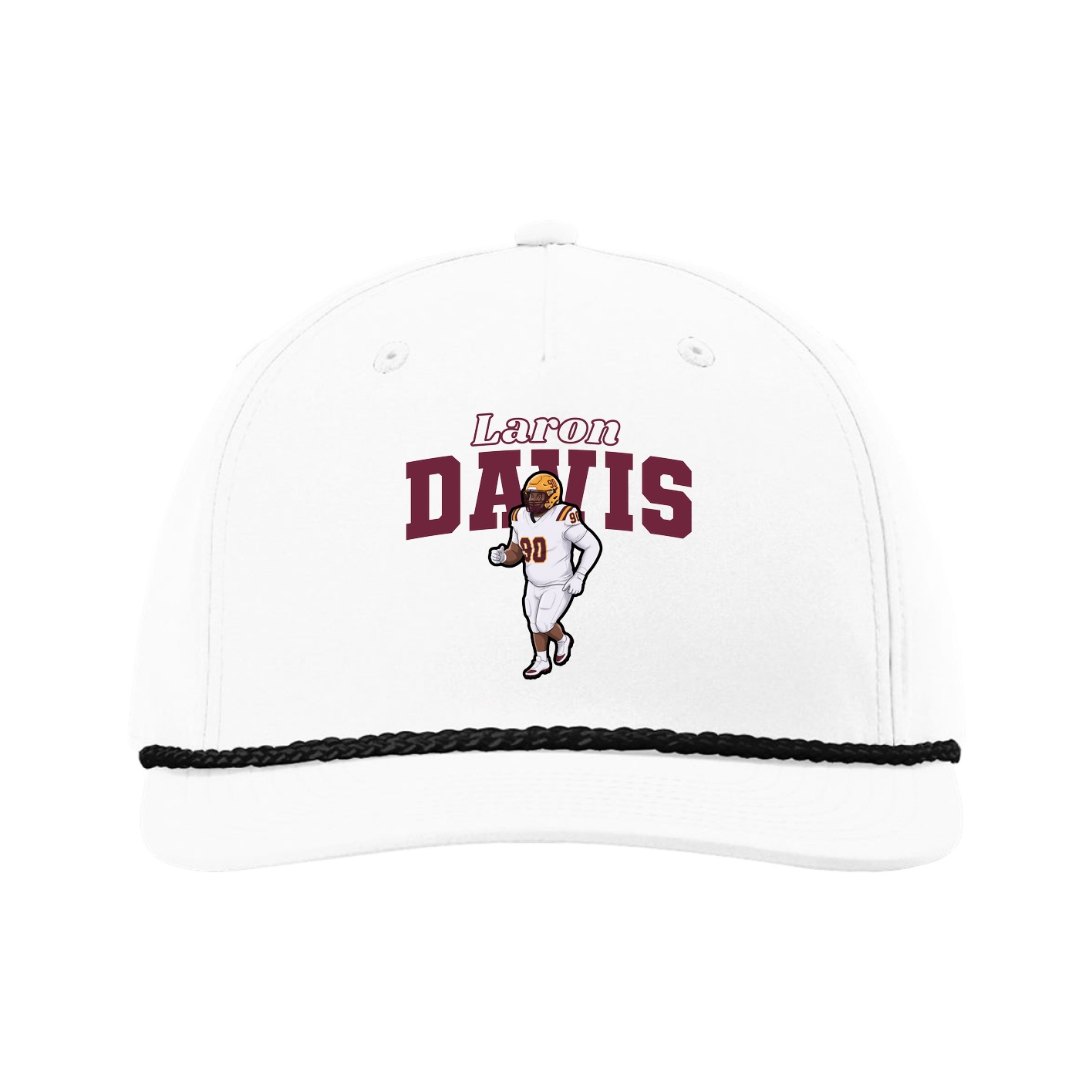 Five-Panel Classic Rope Cap — Name Arch in White