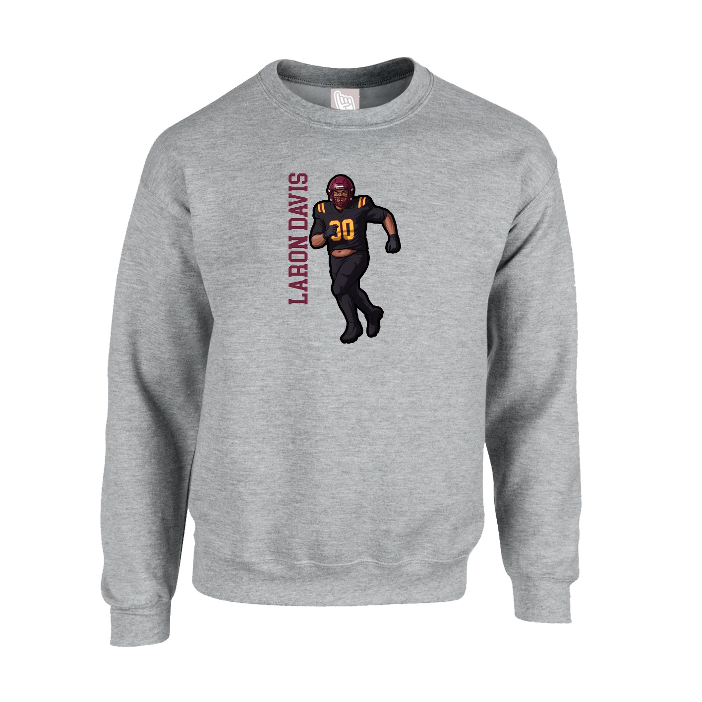 Fleece Crew — Name Vertical in Grey