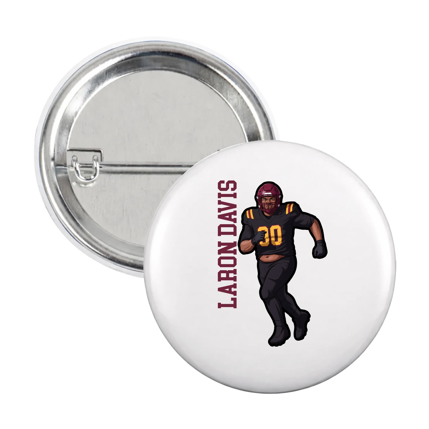Game Day Button — Name Vertical in White