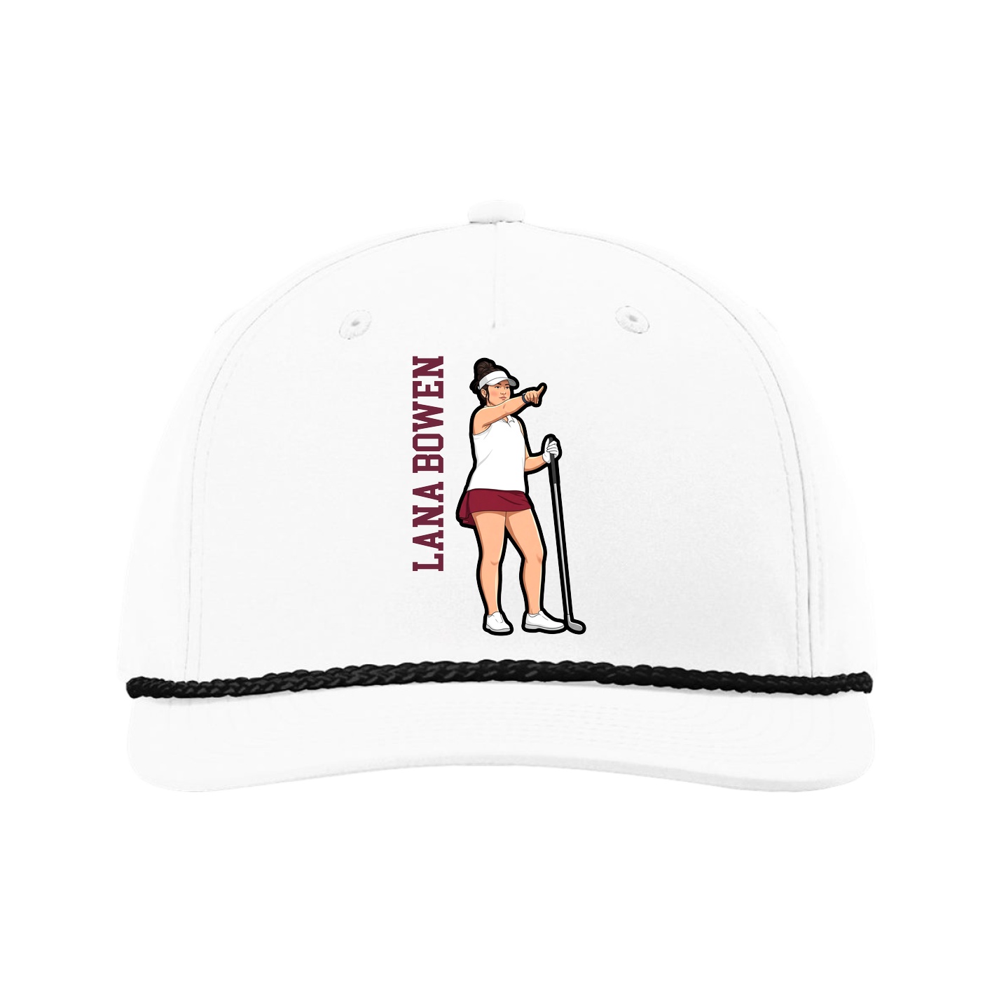 Five-Panel Classic Rope Cap — Name Vertical in White