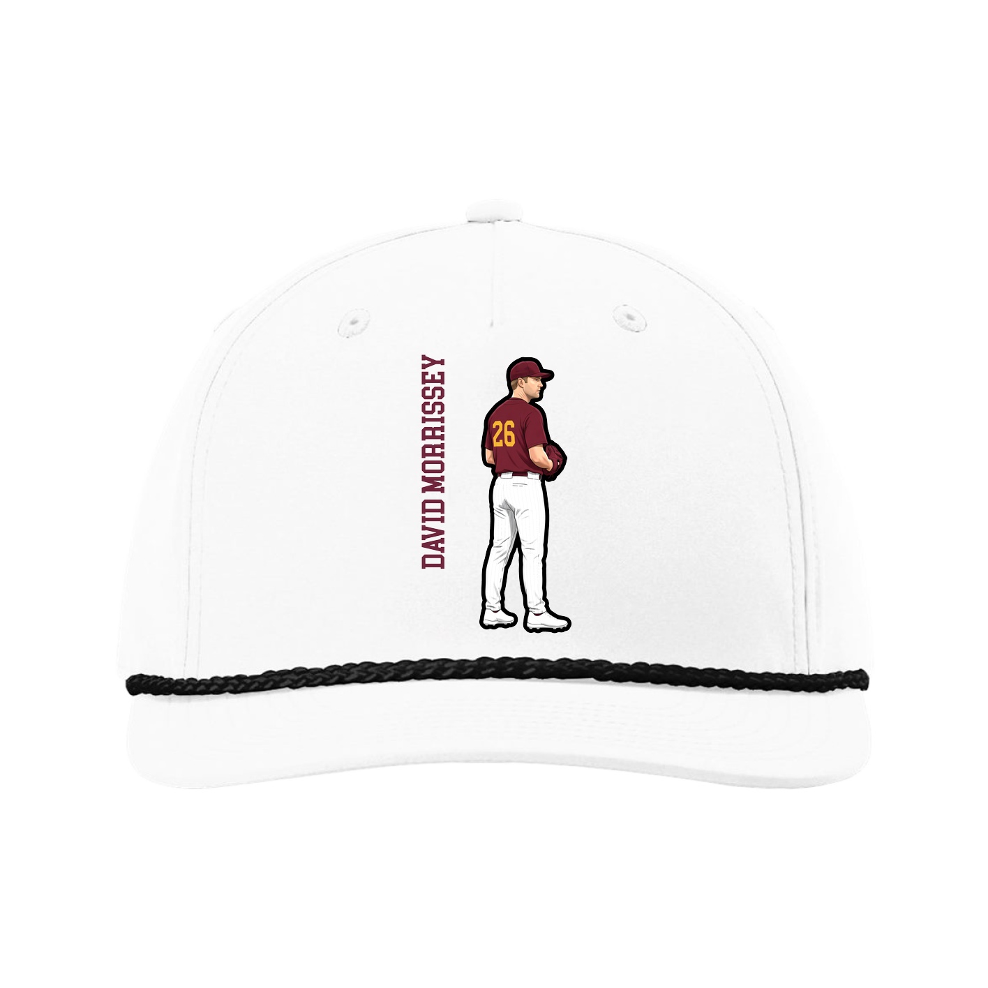 Five-Panel Classic Rope Cap — Name Vertical in White