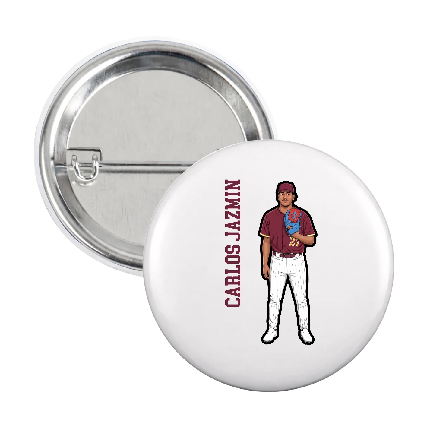 Game Day Button — Name Vertical in White