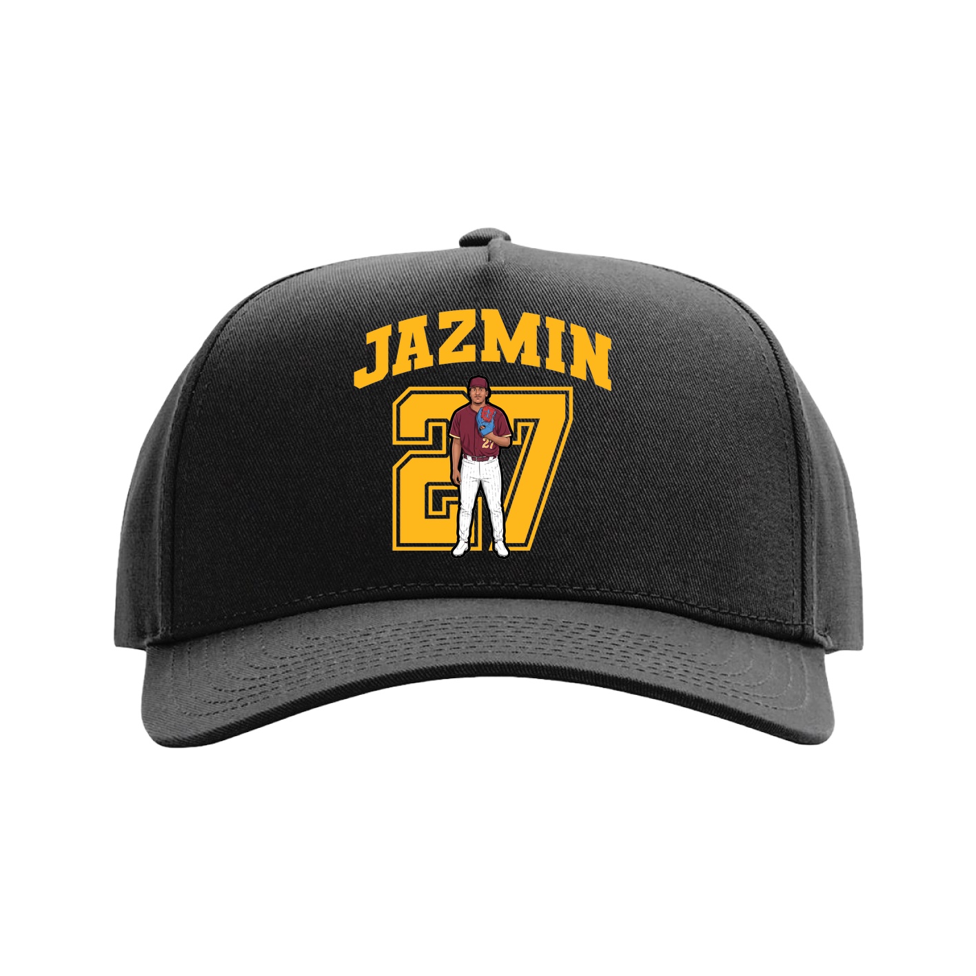 Full Fabric Five-Panel Champ Cap — Number in Black