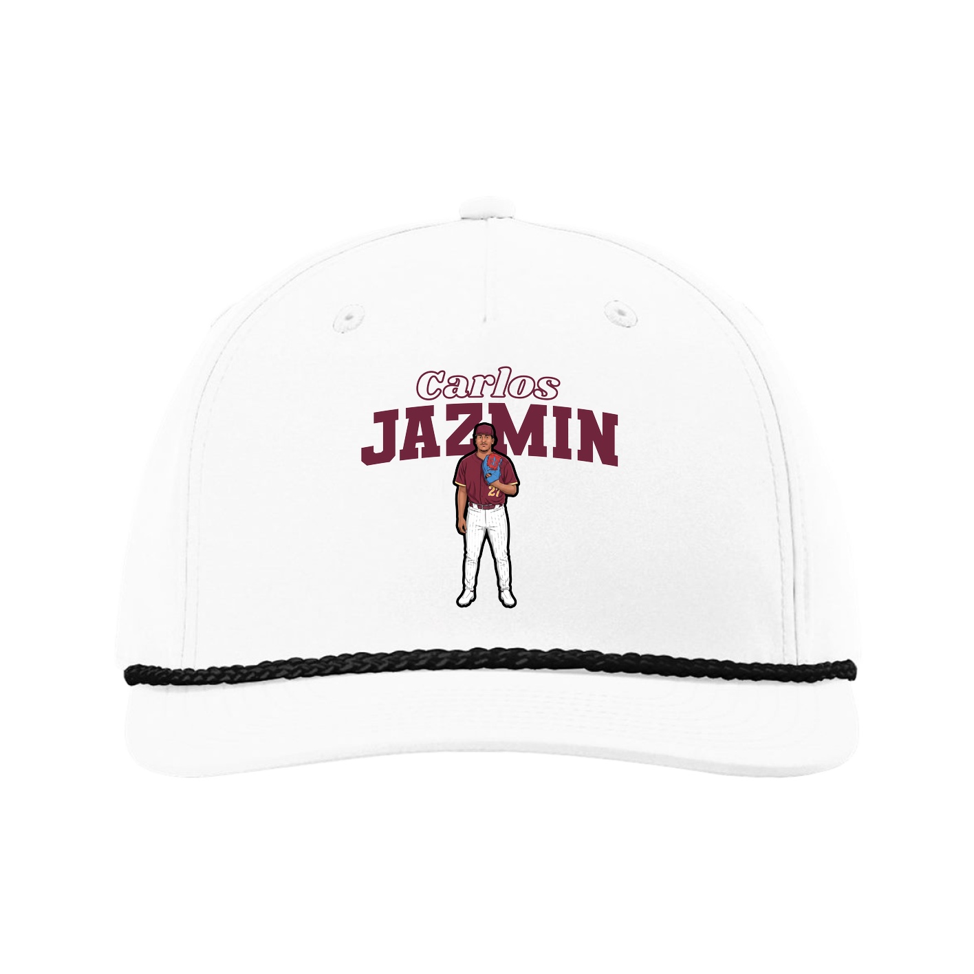 Five-Panel Classic Rope Cap — Name Arch in White