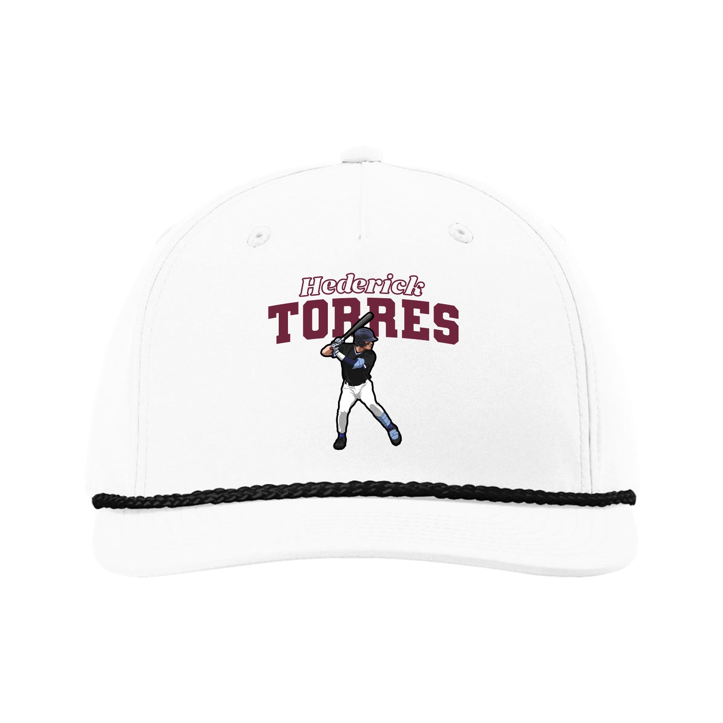 Five-Panel Classic Rope Cap — Name Arch in White