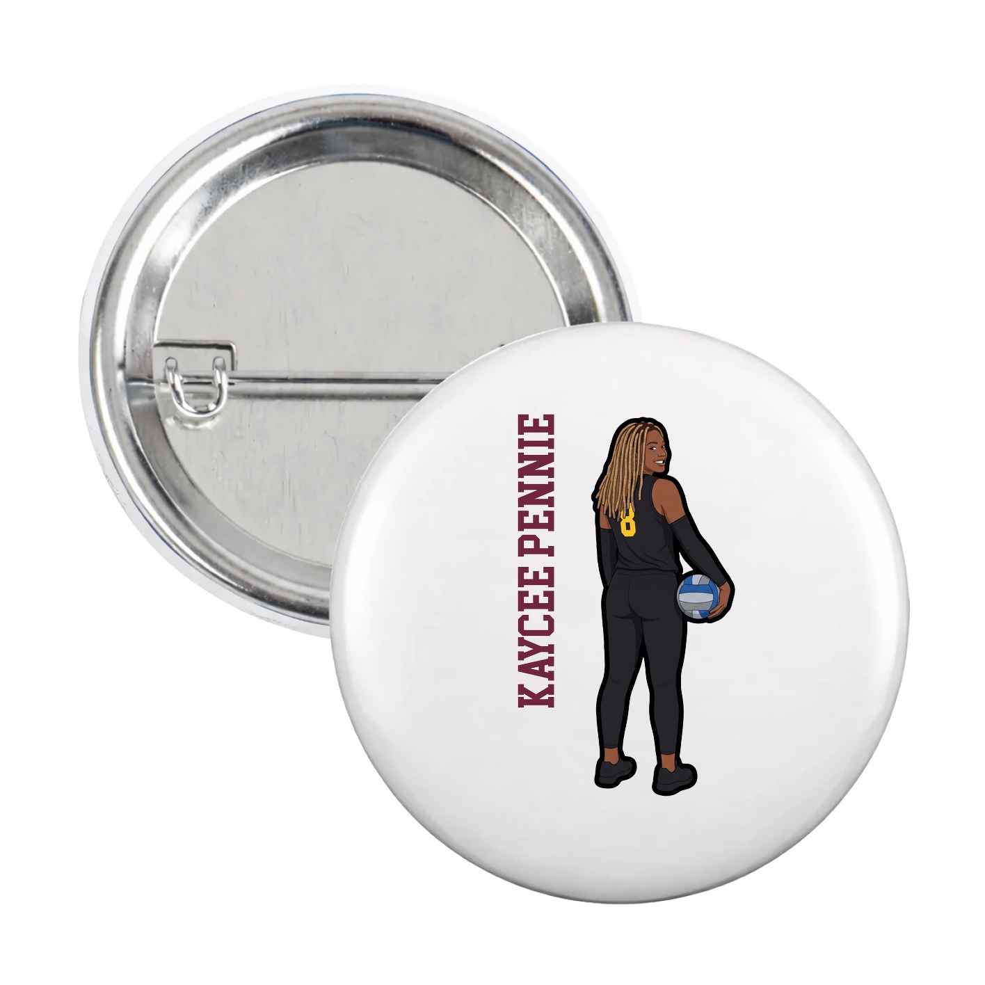 Game Day Button — Name Vertical in White