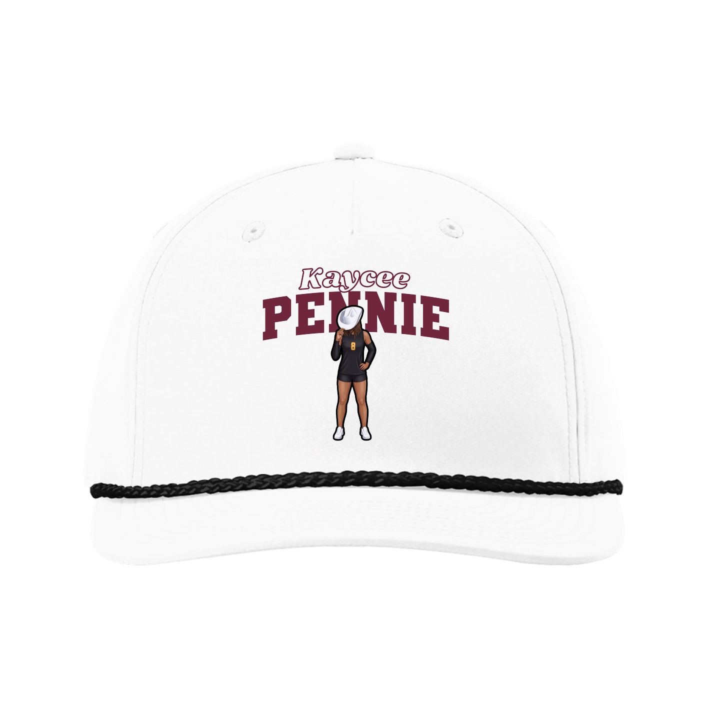 Five-Panel Classic Rope Cap — Name Arch in White