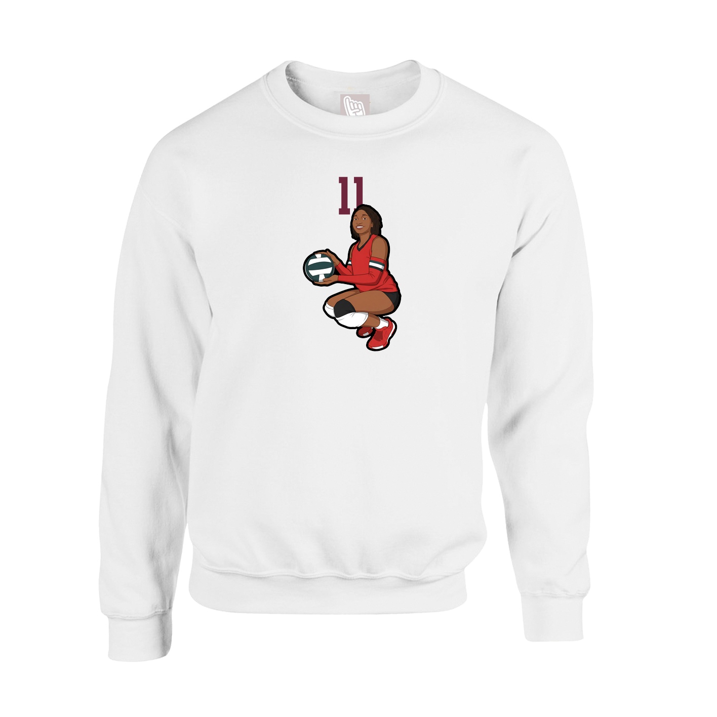 Fleece Crew — Number Top in White