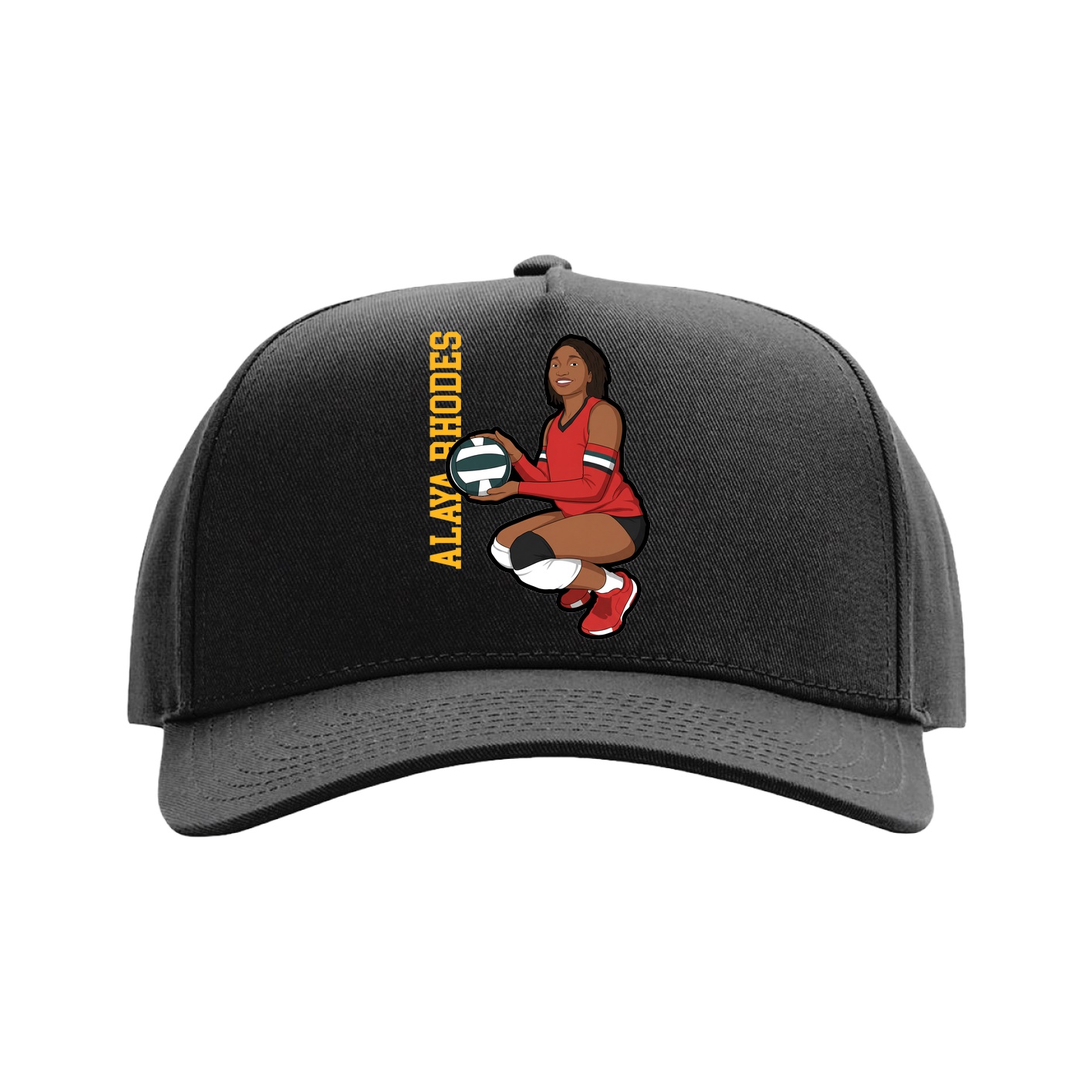 Full Fabric Five-Panel Champ Cap — Name Vertical in Black