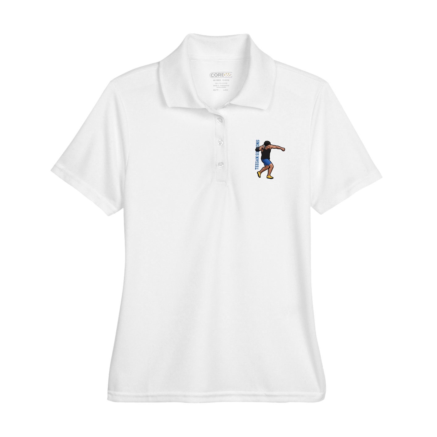 Womens Performance Polo — Name Vertical in White