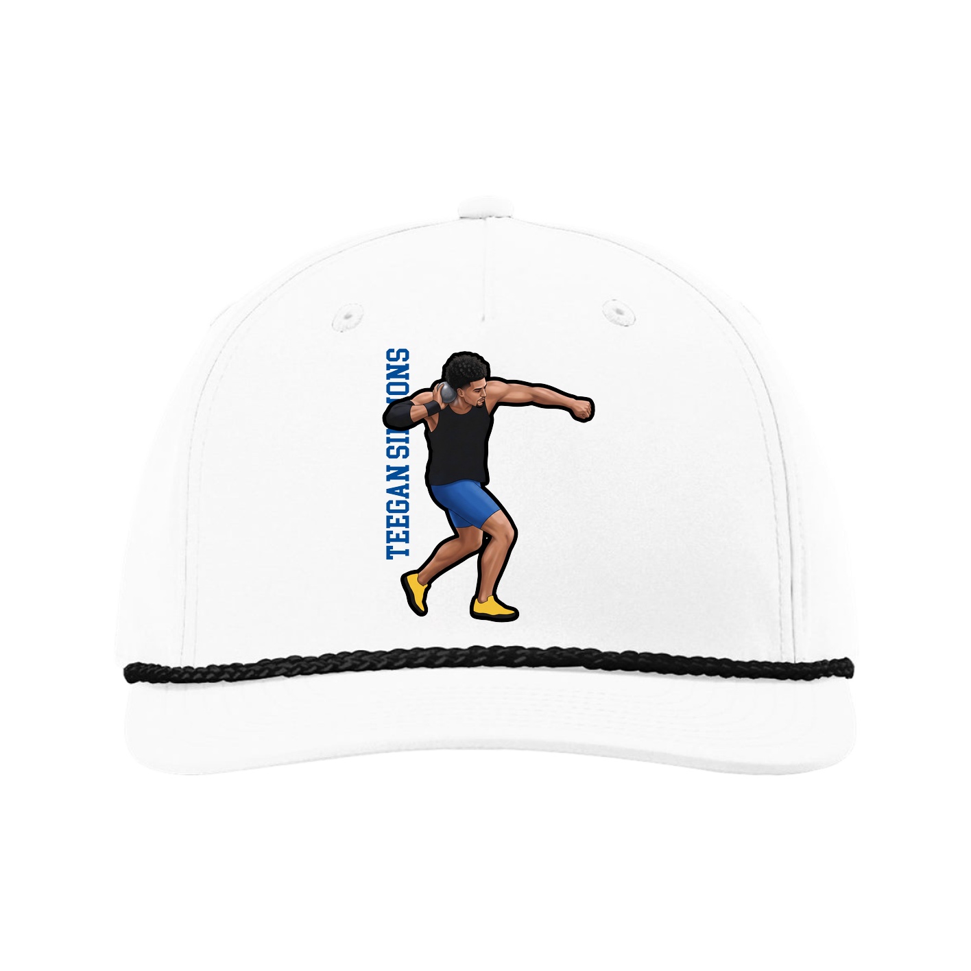 Five-Panel Classic Rope Cap — Name Vertical in White