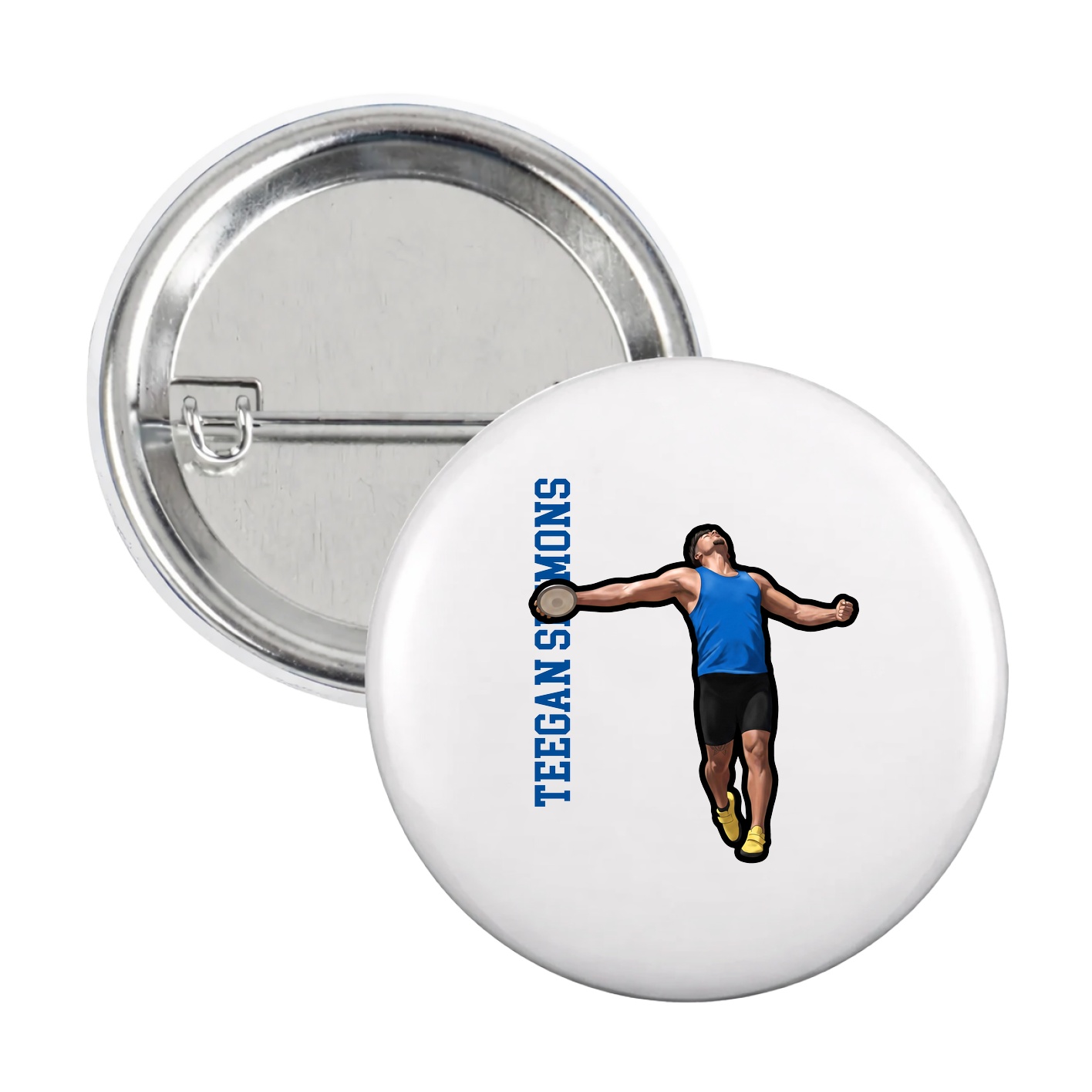 Game Day Button — Name Vertical in White