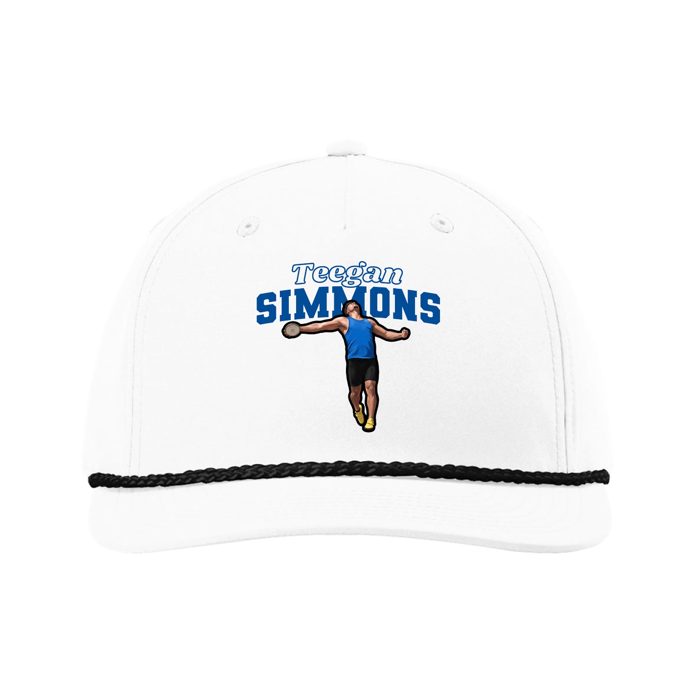 Five-Panel Classic Rope Cap — Name Arch in White