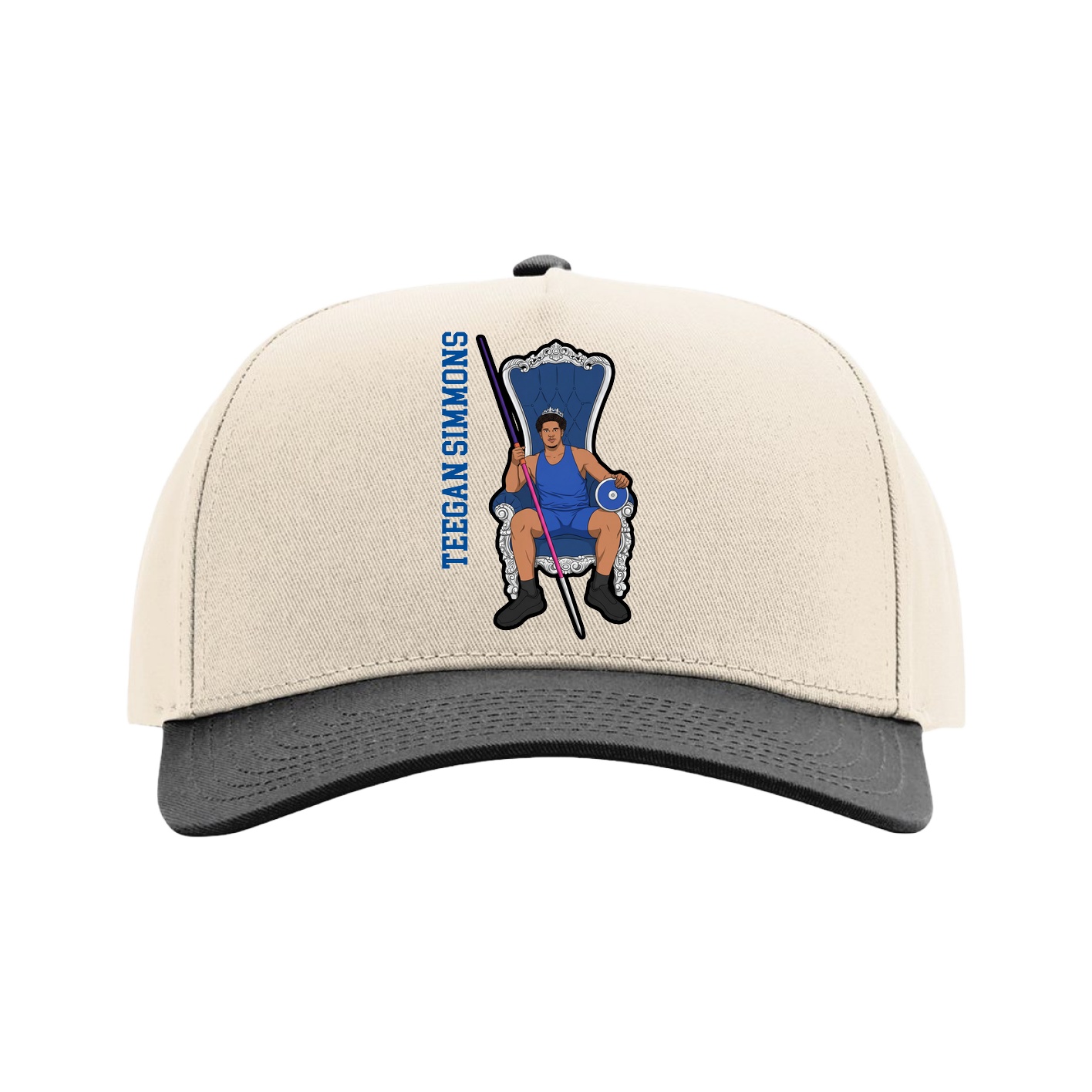 Full Fabric Five-Panel Champ Cap — Name Vertical in Cream/Black