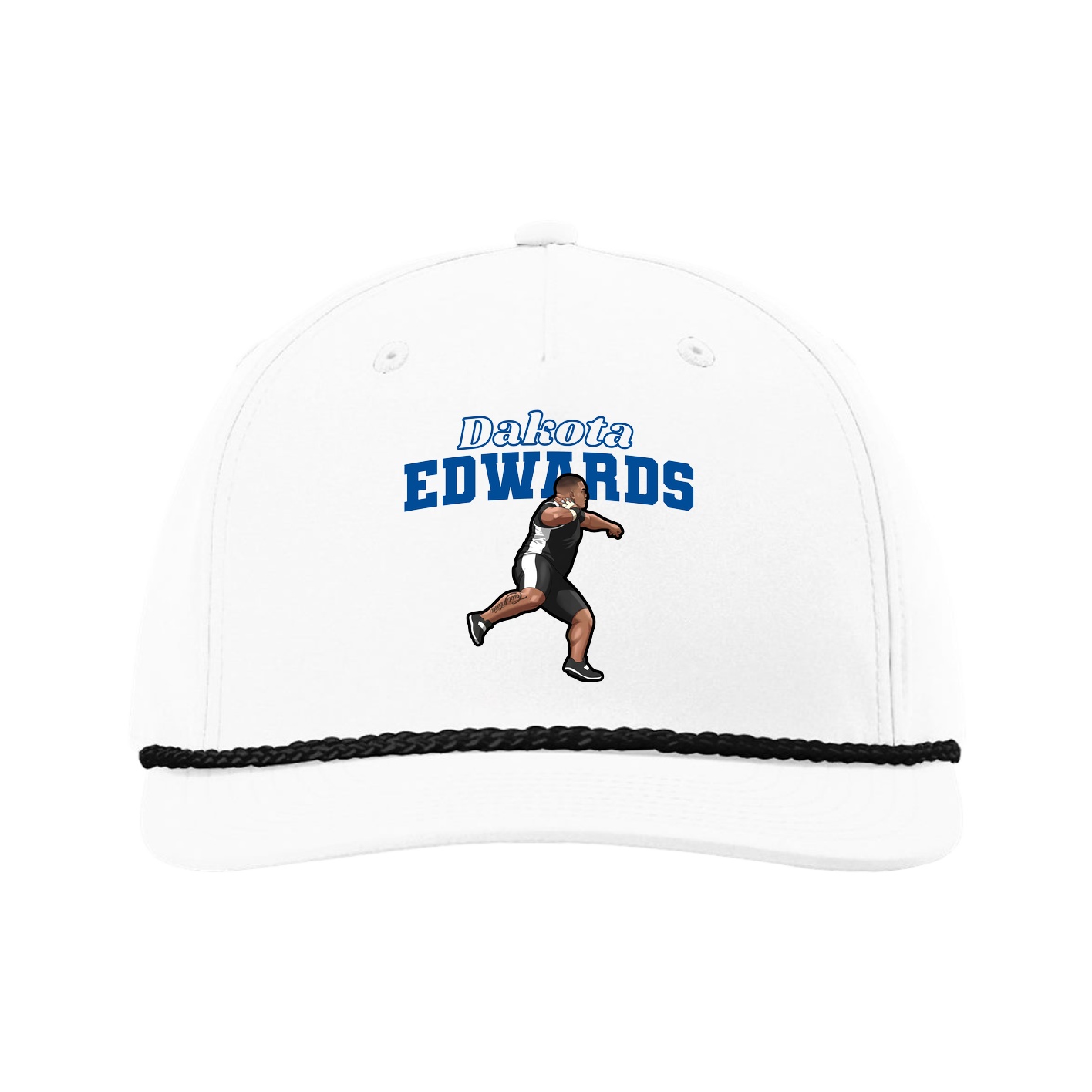 Five-Panel Classic Rope Cap — Name Arch in White