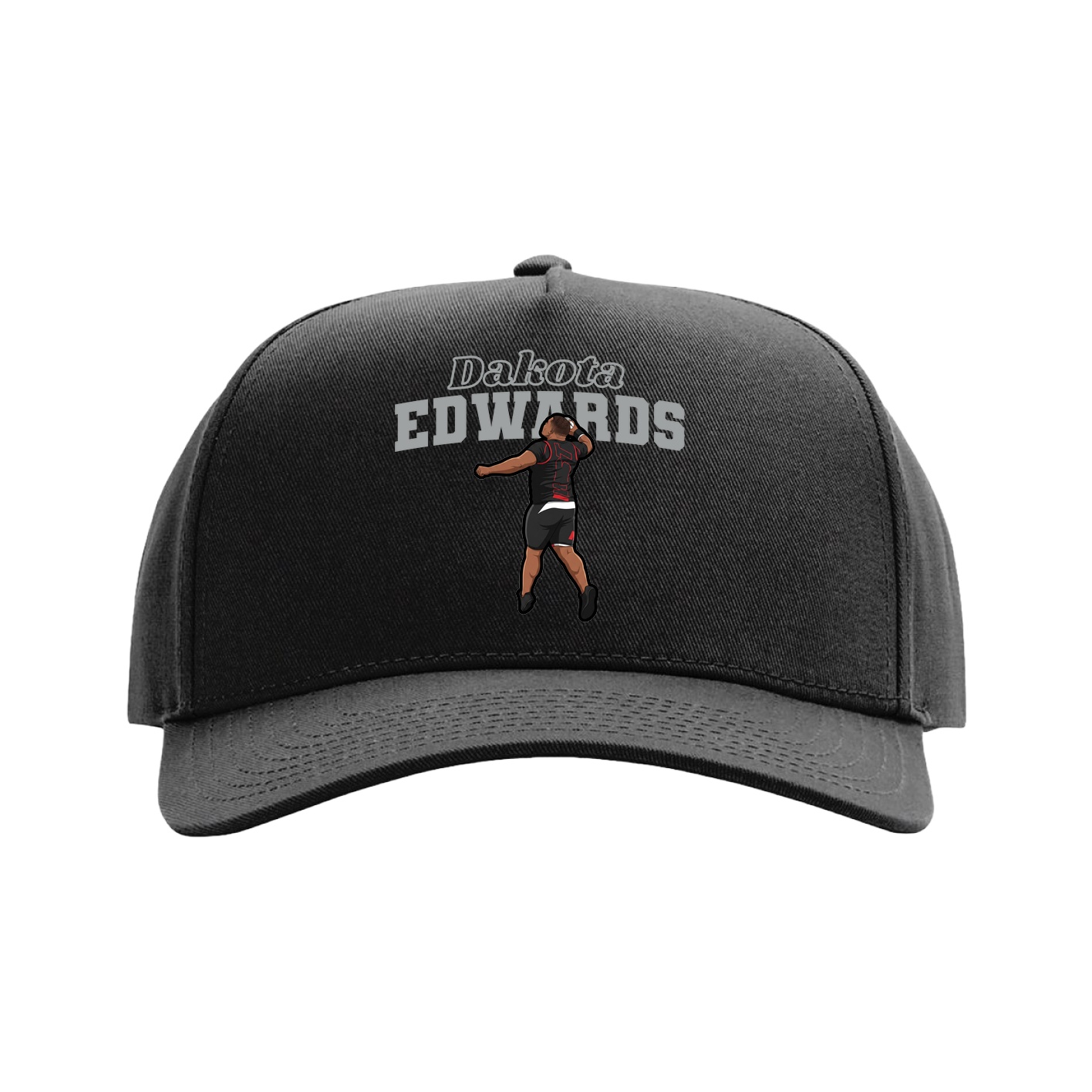 Full Fabric Five-Panel Champ Cap — Name Arch in Black