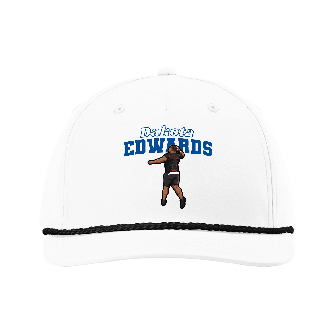 Five-Panel Classic Rope Cap — Name Arch in White