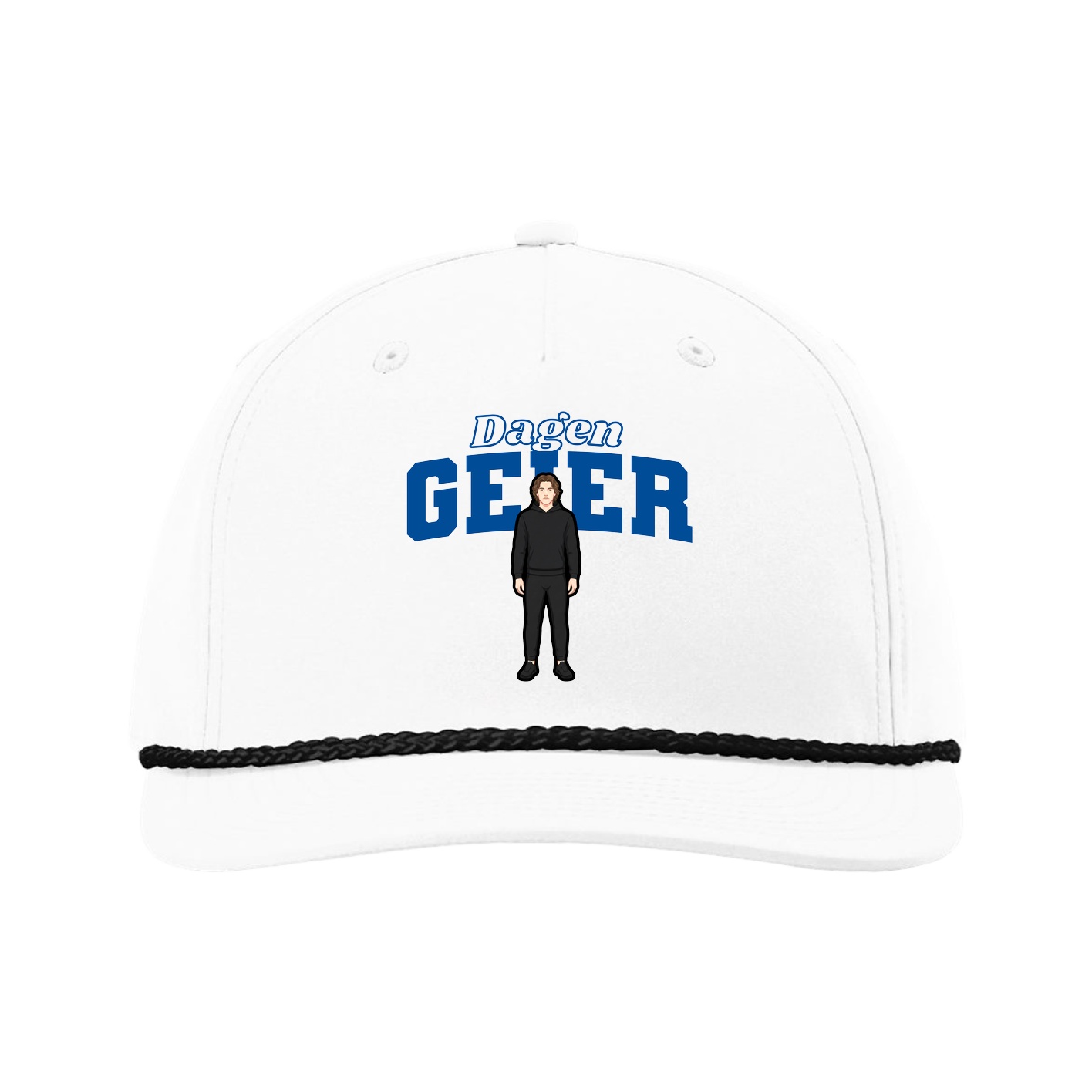 Five-Panel Classic Rope Cap — Name Arch in White