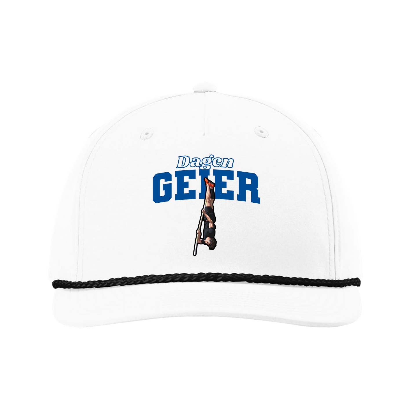Five-Panel Classic Rope Cap — Name Arch in White