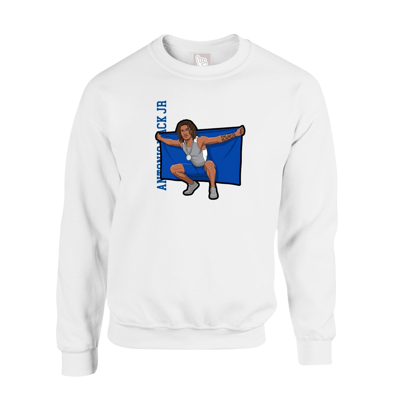 Fleece Crew — Name Vertical in White
