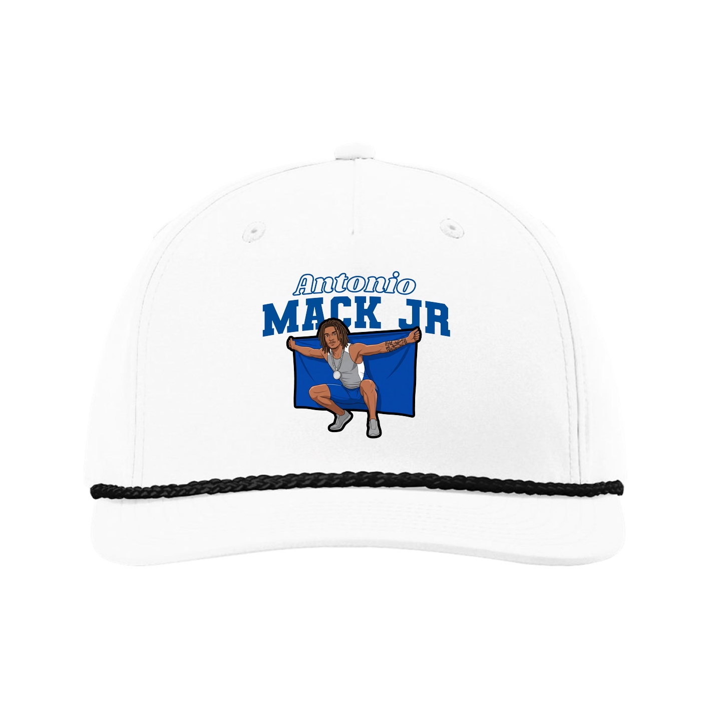 Five-Panel Classic Rope Cap — Name Arch in White
