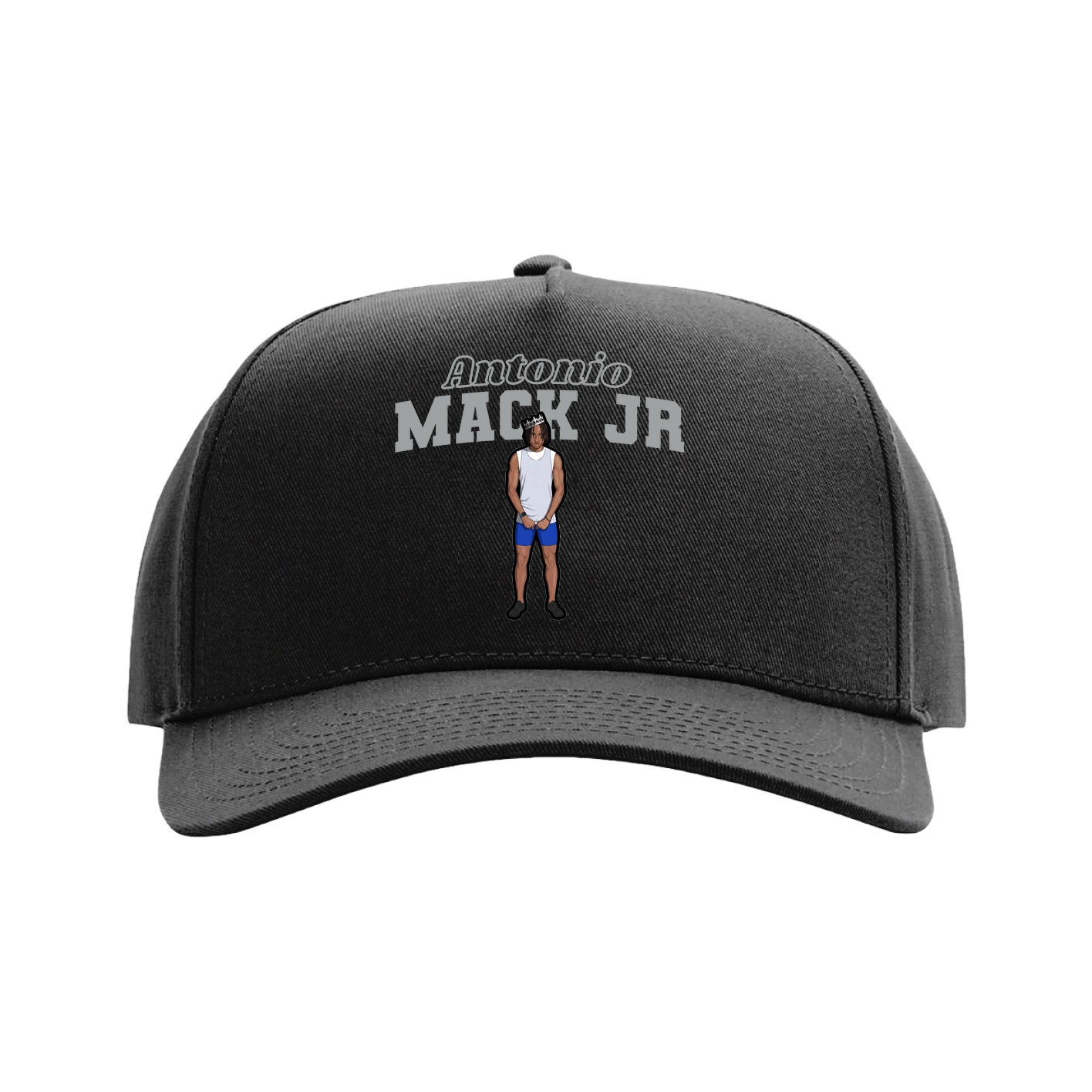 Full Fabric Five-Panel Champ Cap — Name Arch in Black