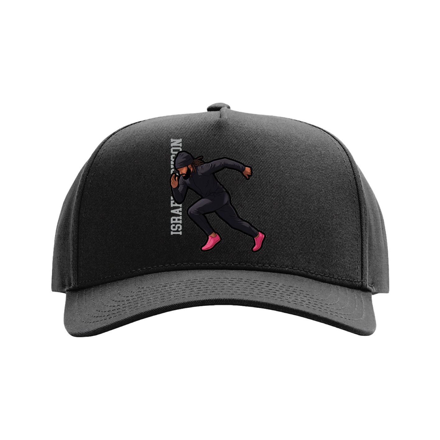 Full Fabric Five-Panel Champ Cap — Name Vertical in Black