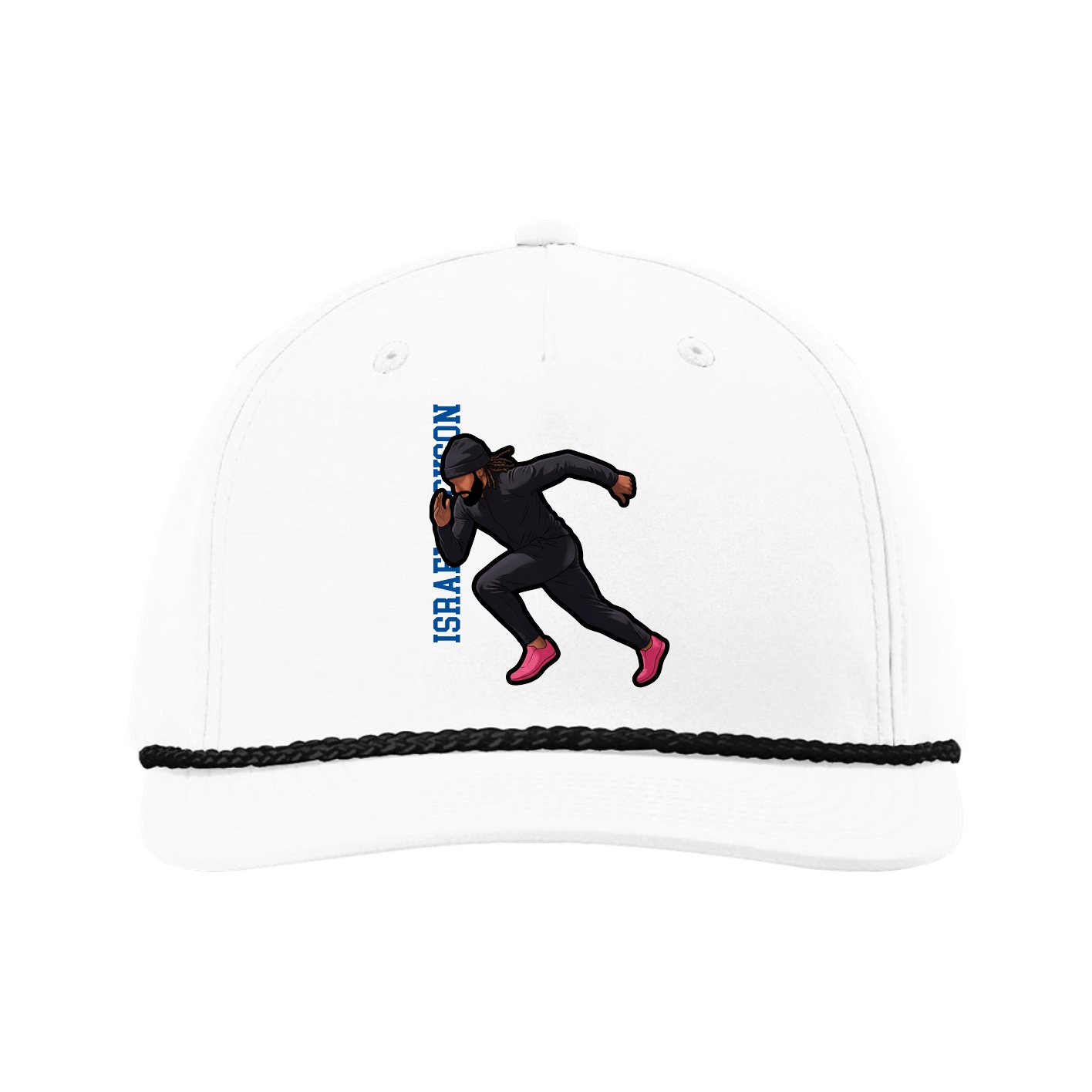 Five-Panel Classic Rope Cap — Name Vertical in White