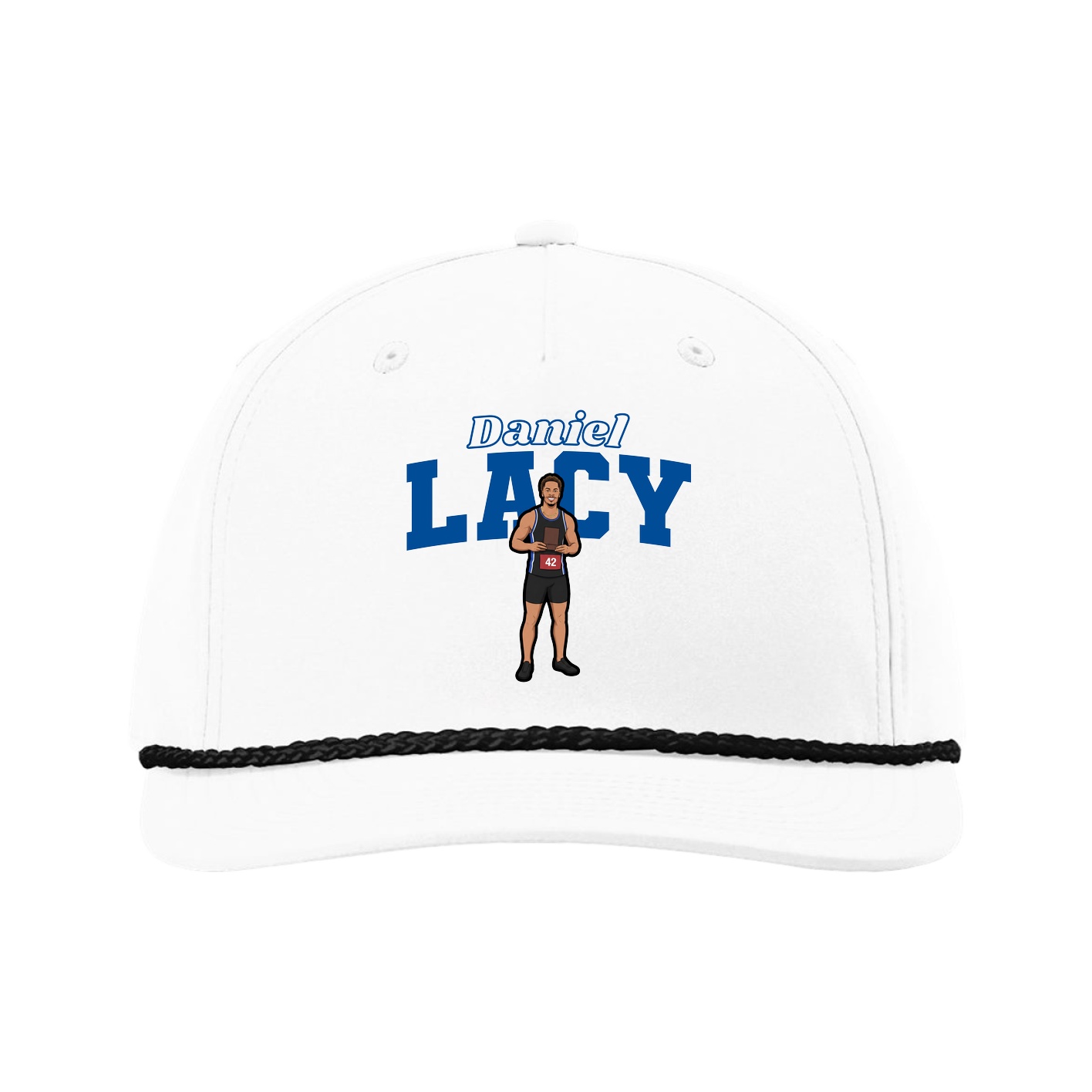 Five-Panel Classic Rope Cap — Name Arch in White