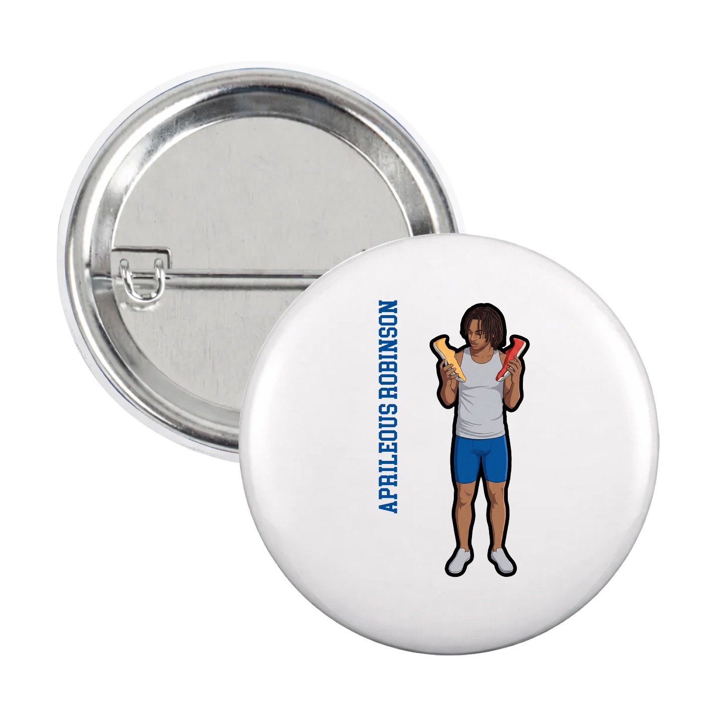 Game Day Button — Name Vertical in White