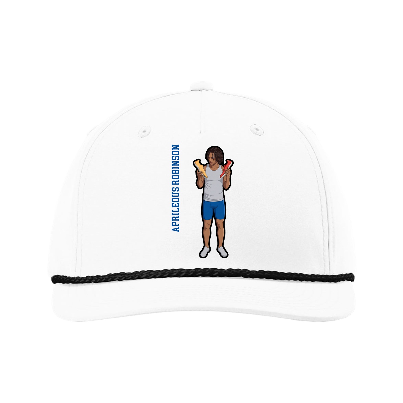 Five-Panel Classic Rope Cap — Name Vertical in White
