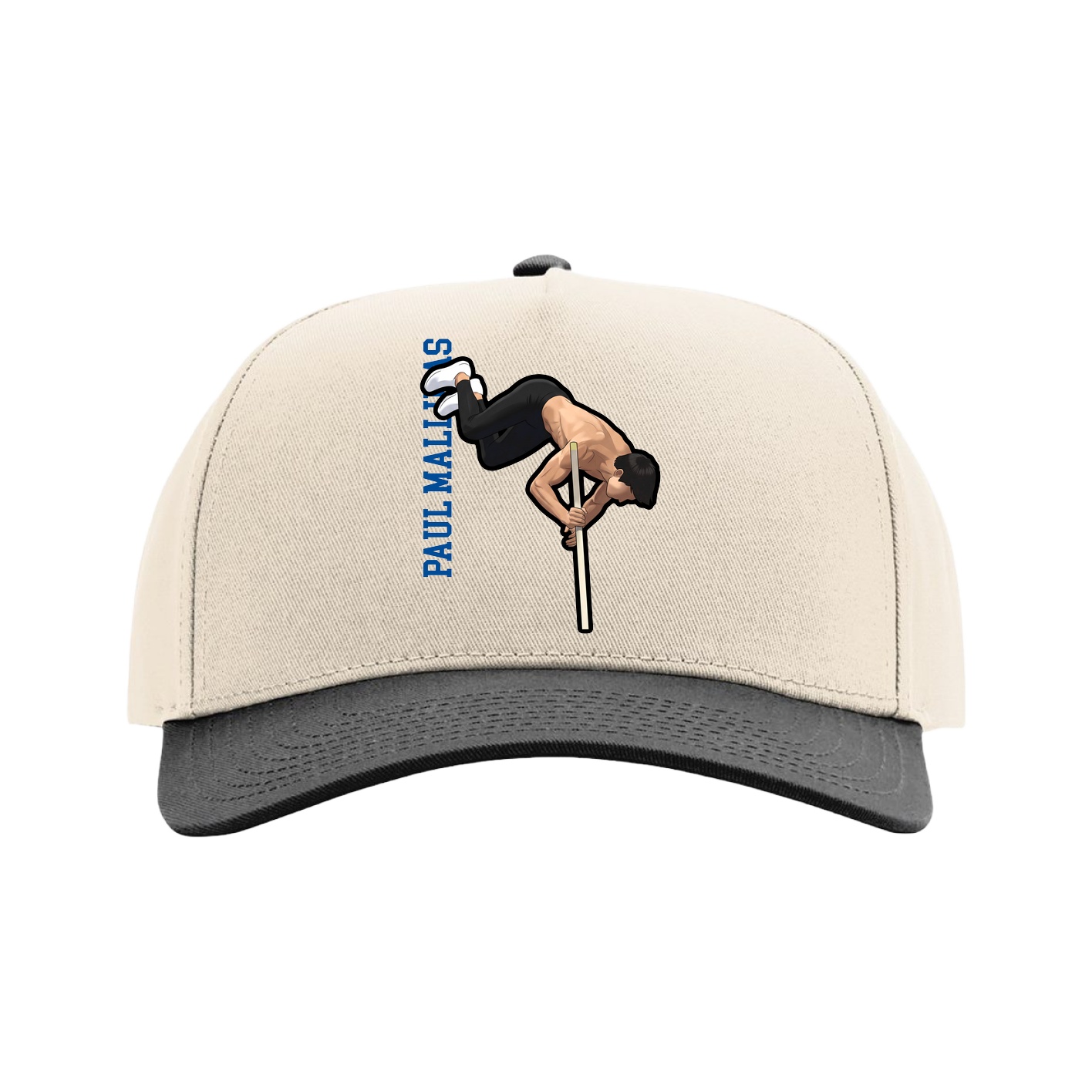 Full Fabric Five-Panel Champ Cap — Name Vertical in Cream/Black